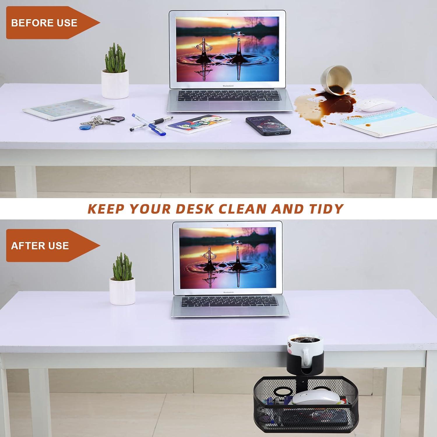 Organizador de Escritorio MASTLU Negro, Soporte para Tazas y Cajón Giratorio 360°