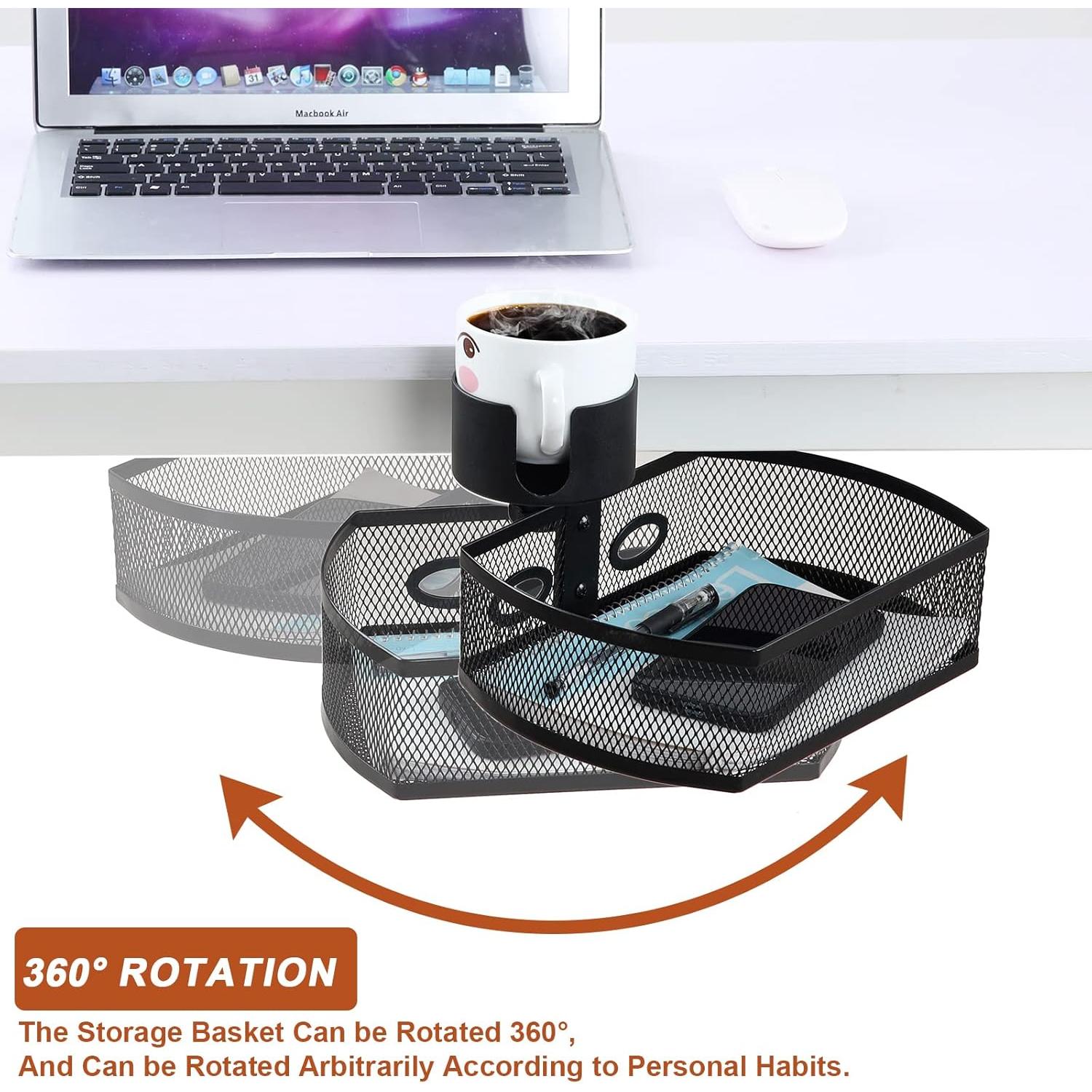 Organizador de Escritorio MASTLU Negro, Soporte para Tazas y Cajón Giratorio 360°
