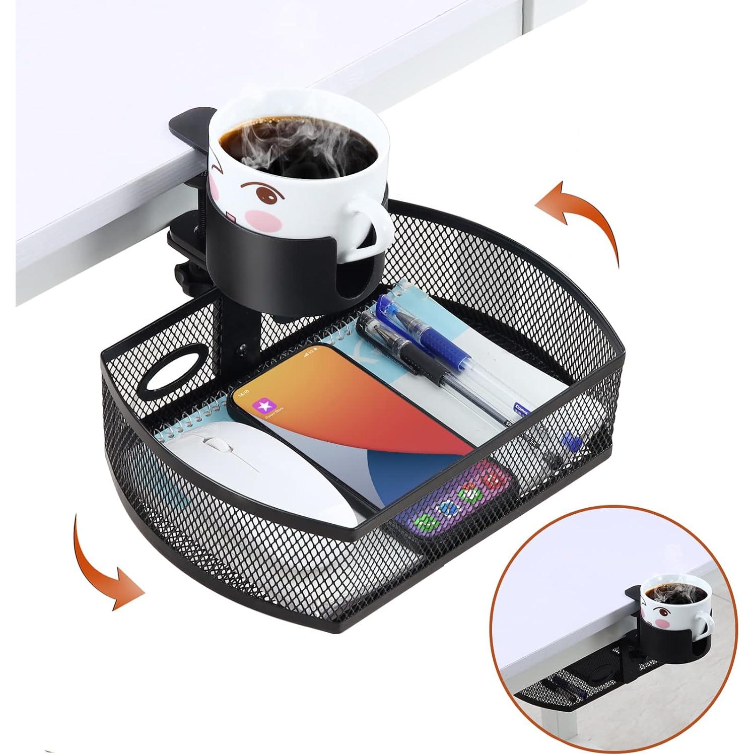 Organizador de Escritorio MASTLU Negro, Soporte para Tazas y Cajón Giratorio 360°