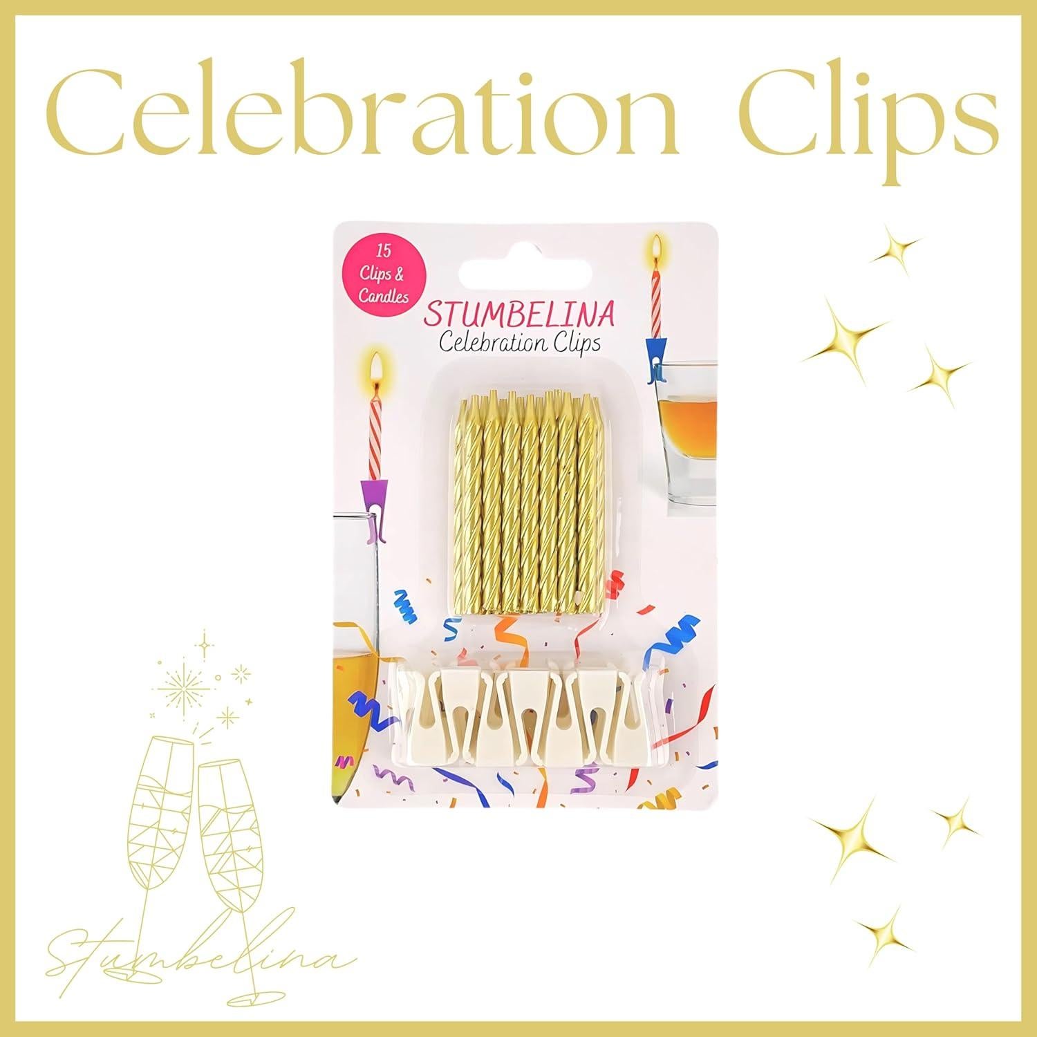 Clips de Velas de Cumpleaños Stumbelina - 15 Piezas Doradas