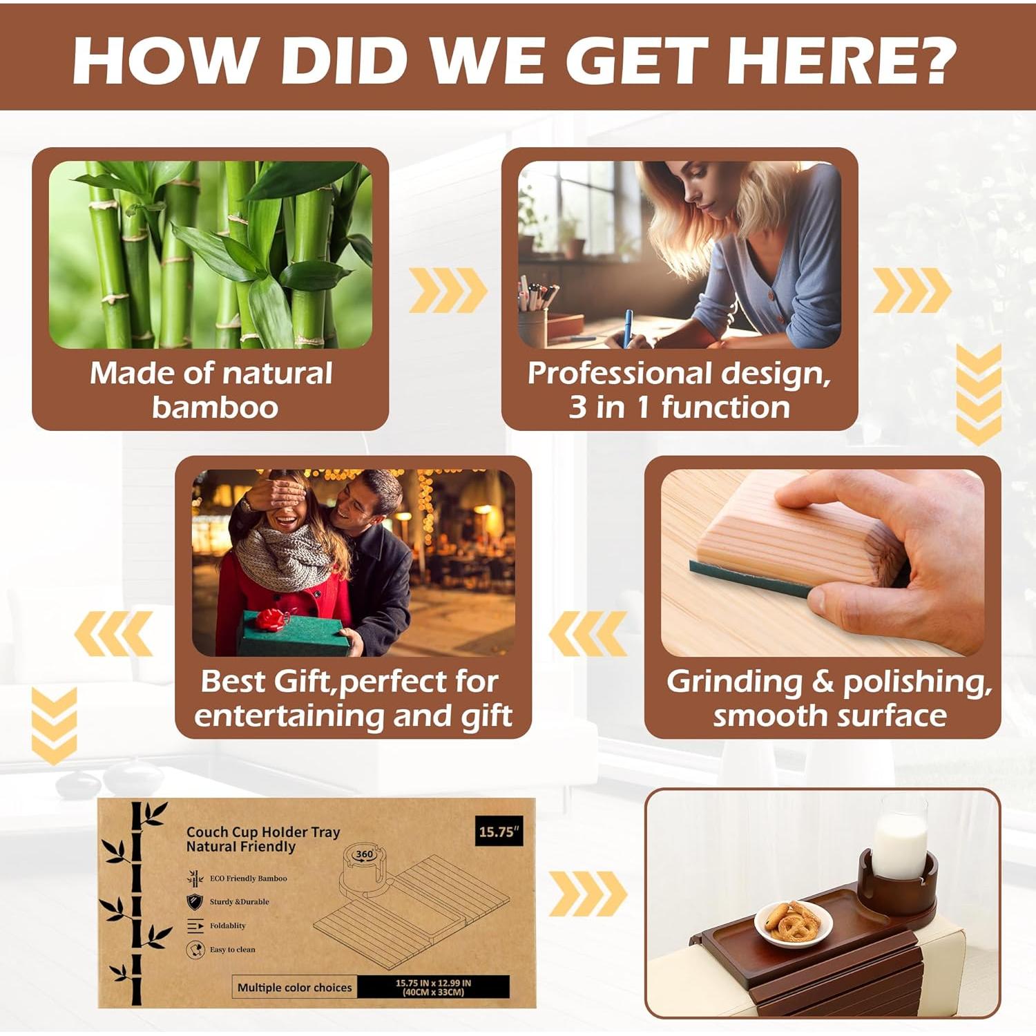 Bandeja Soporte de Taza de Bambú BAMTRAY 40x33 cm Plegable