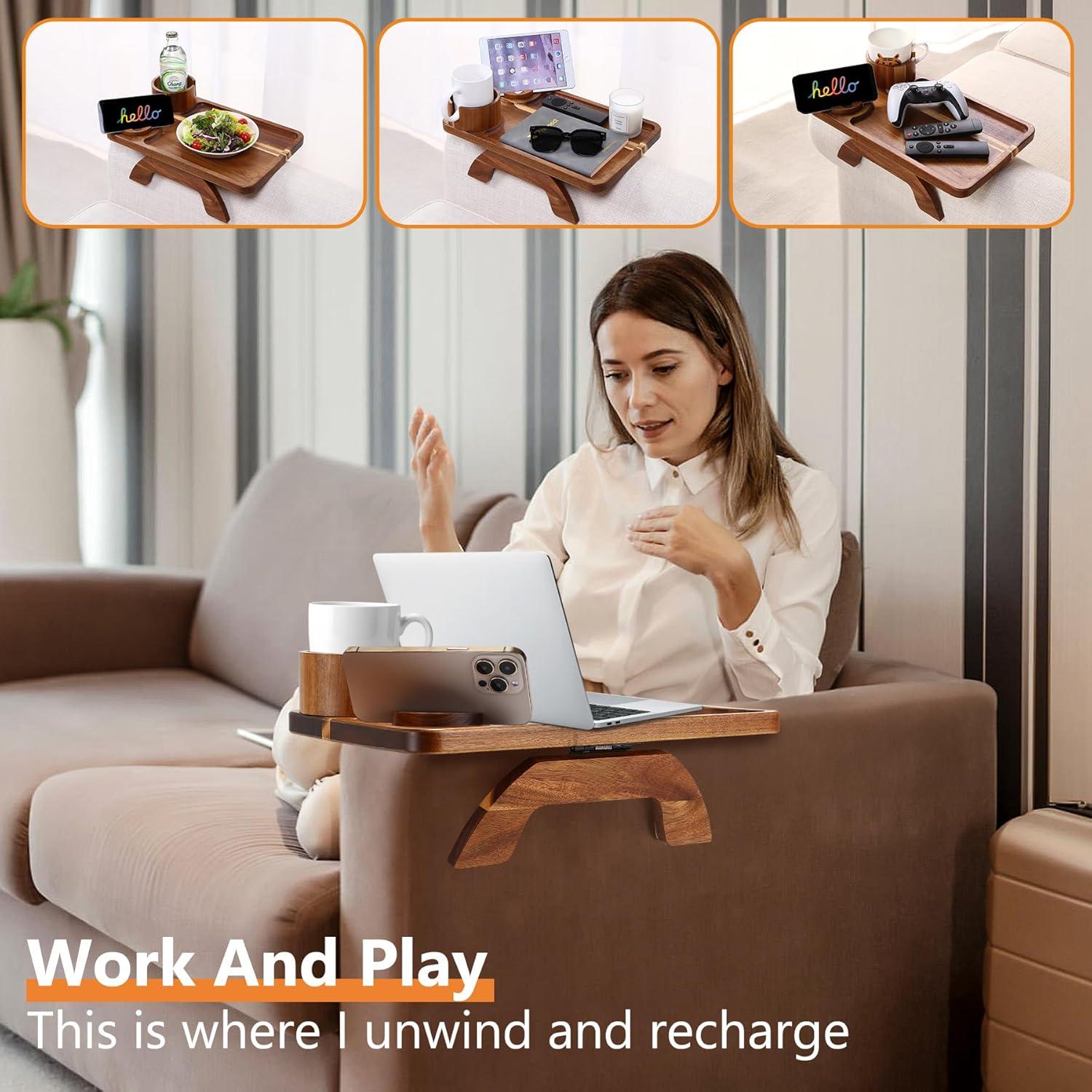 Mesa de Reposabrazos Acanacle de Madera de Acacia 39.1x24.9cm