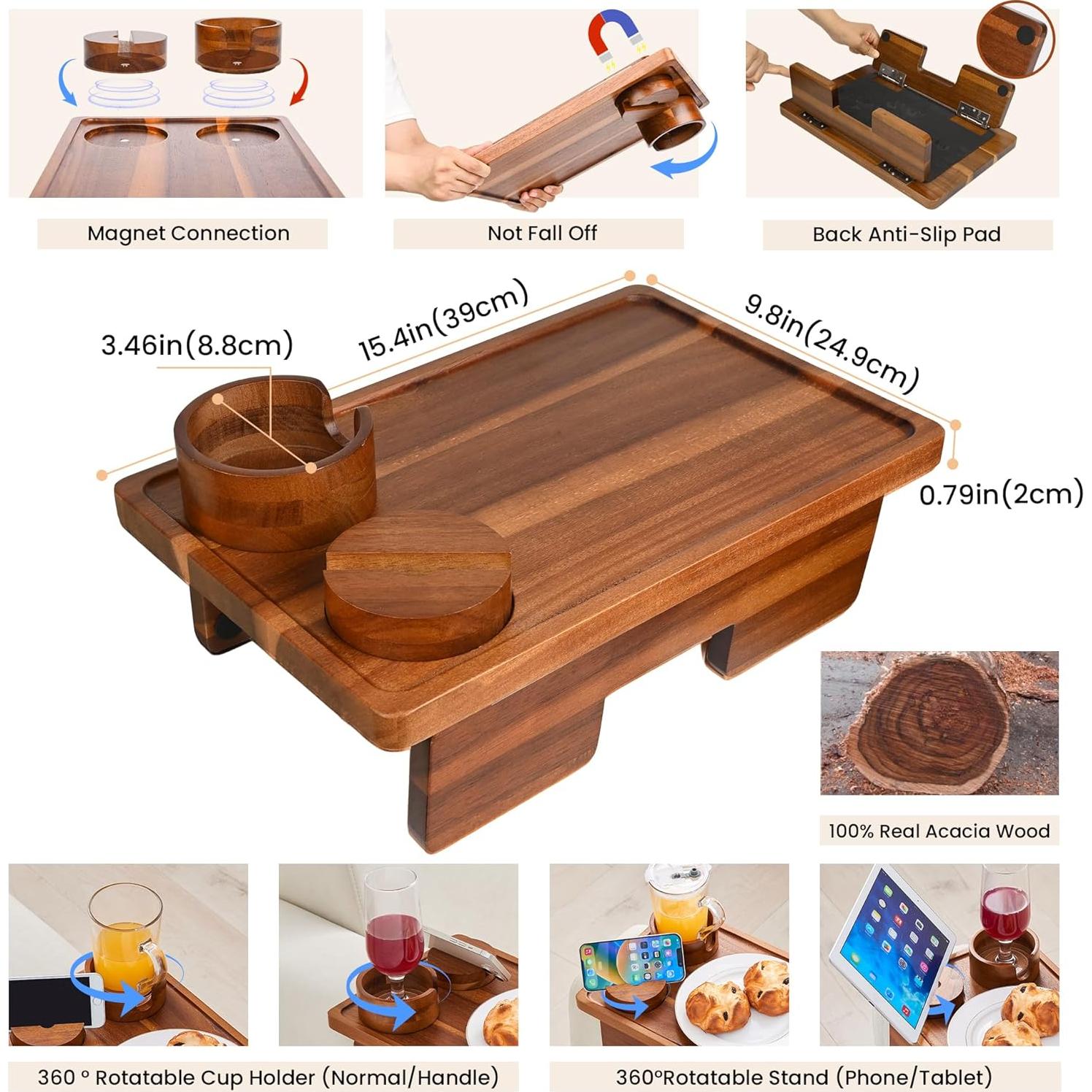 Mesa de Brazo de Sofá GEHE de Madera de Acacia 39.1x24.9 cm