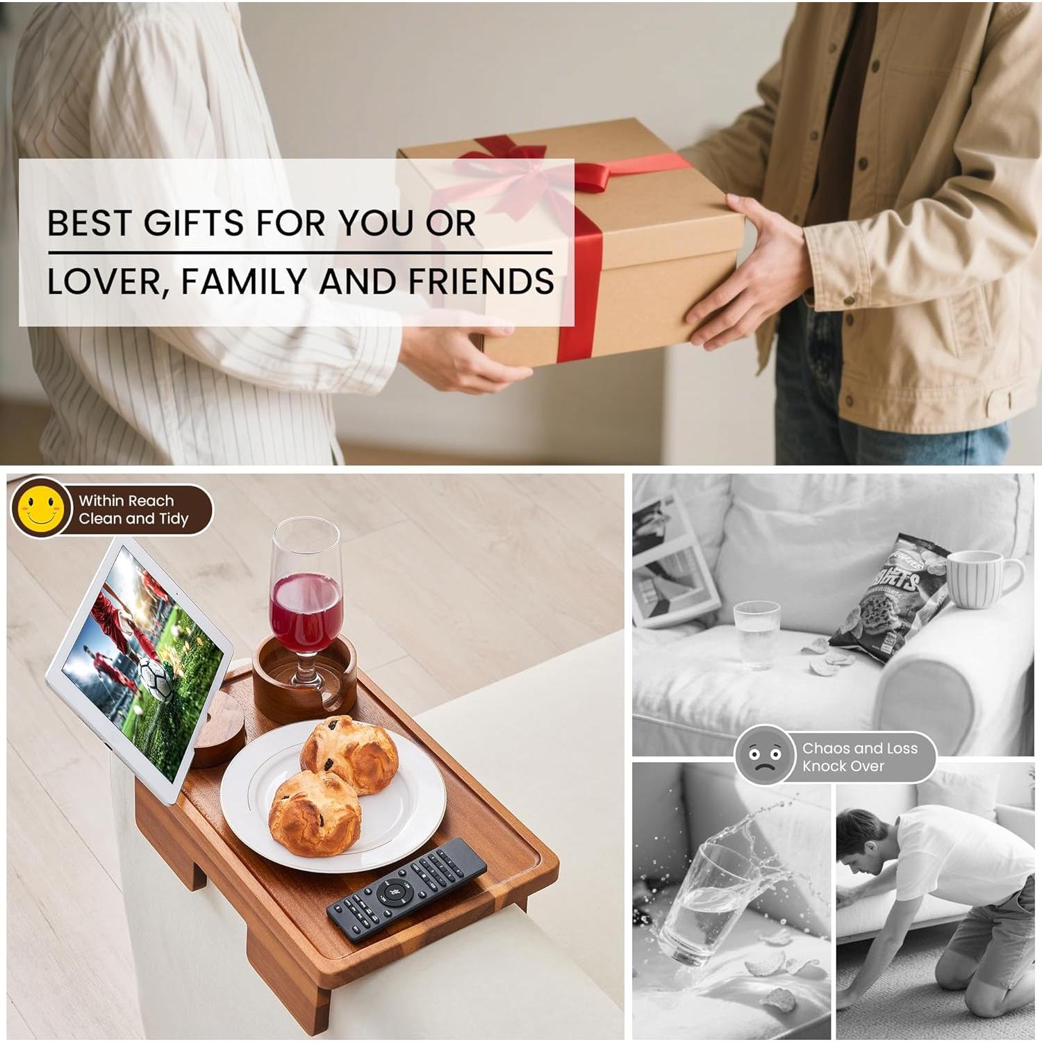 Mesa de Brazo de Sofá GEHE de Madera de Acacia 39.1x24.9 cm