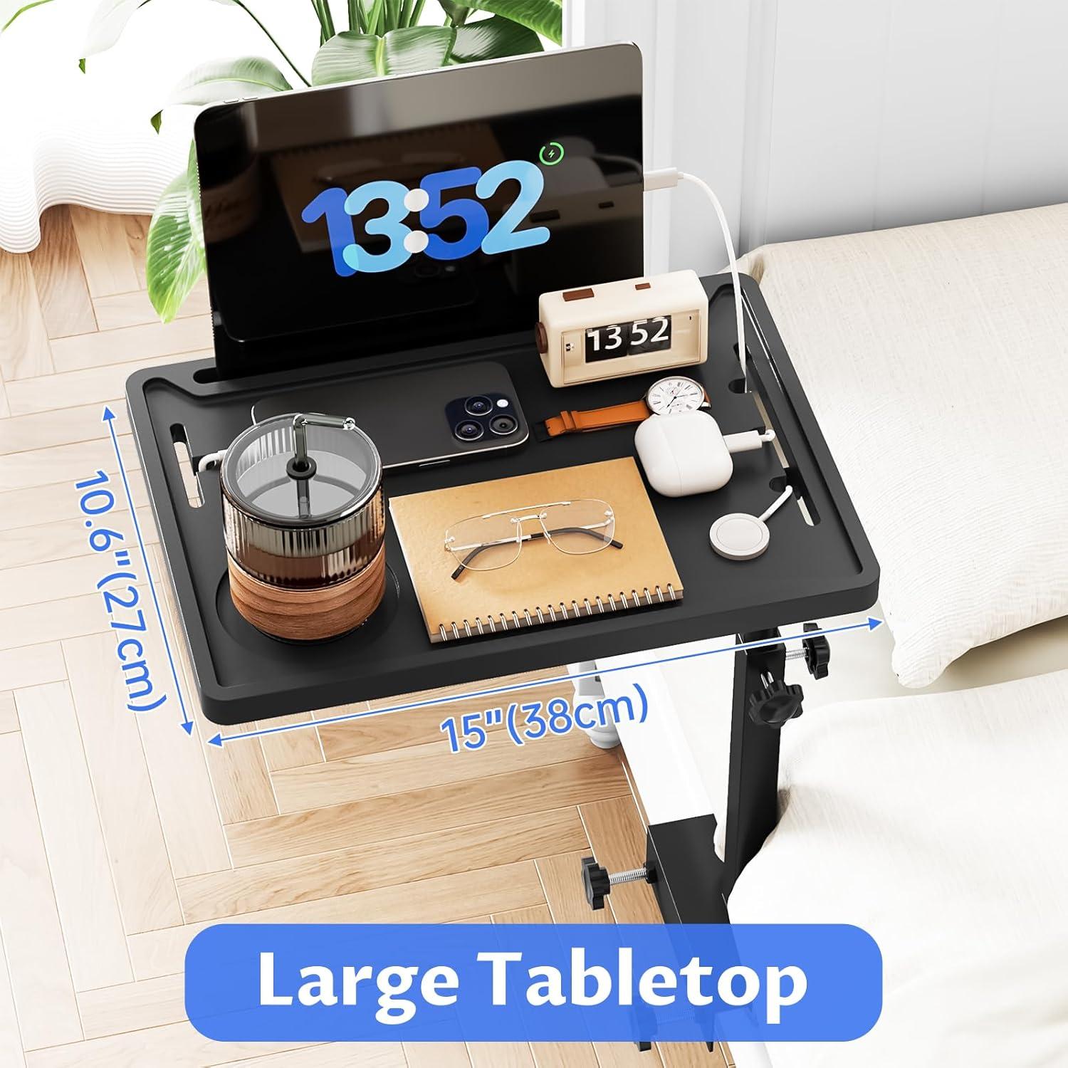 Estante de Cama NiHome Ajustable con Bandeja Plegable Negra