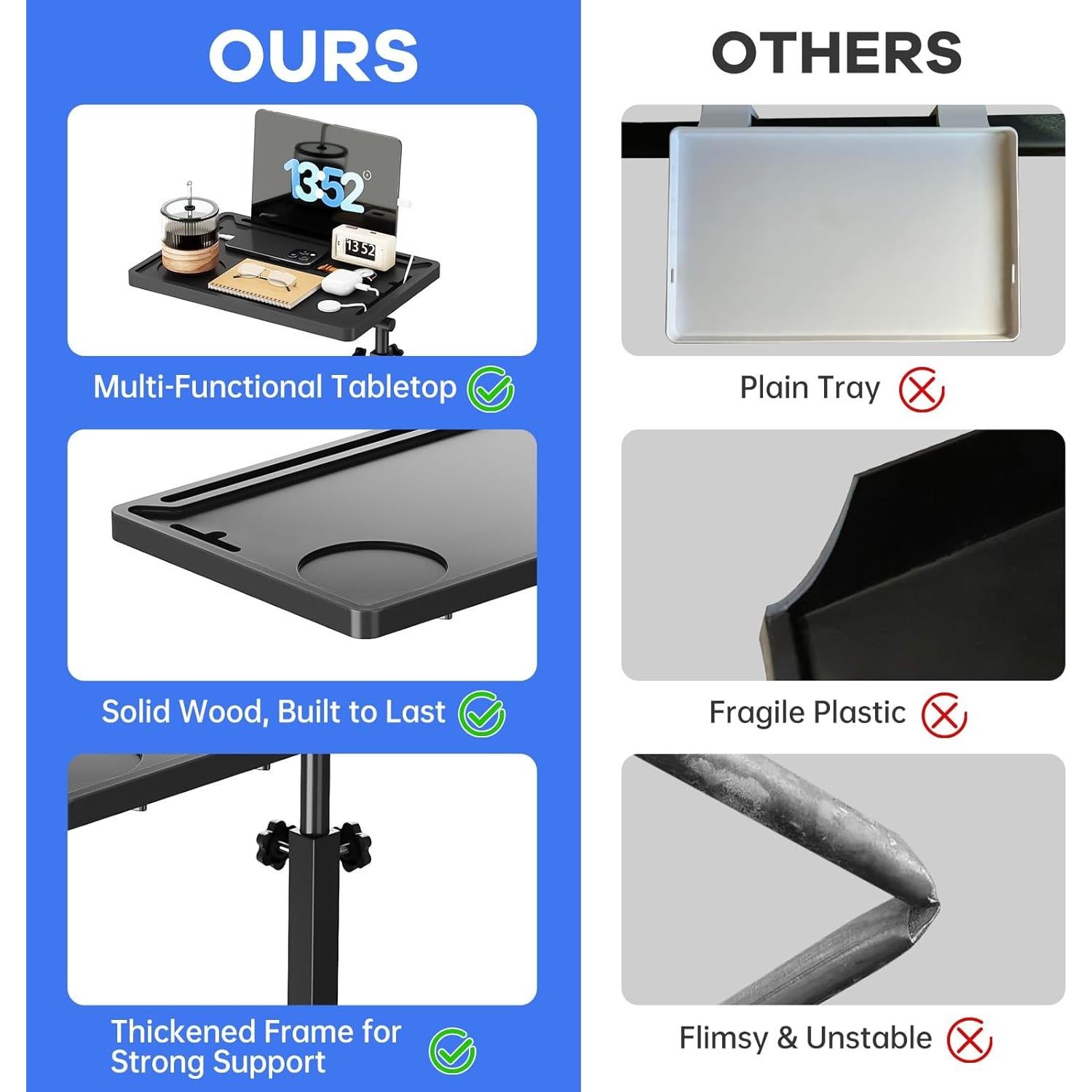 Estante de Cama NiHome Ajustable con Bandeja Plegable Negra