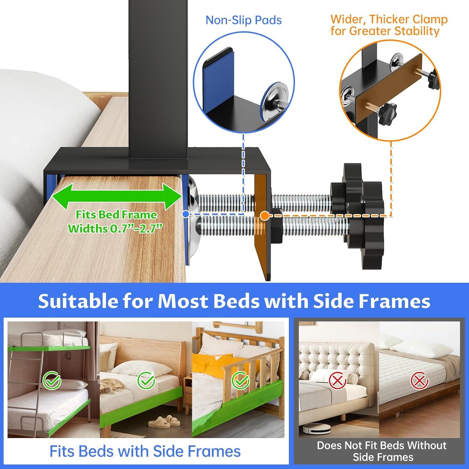 Estante de Cama NiHome Ajustable con Bandeja Plegable Negra