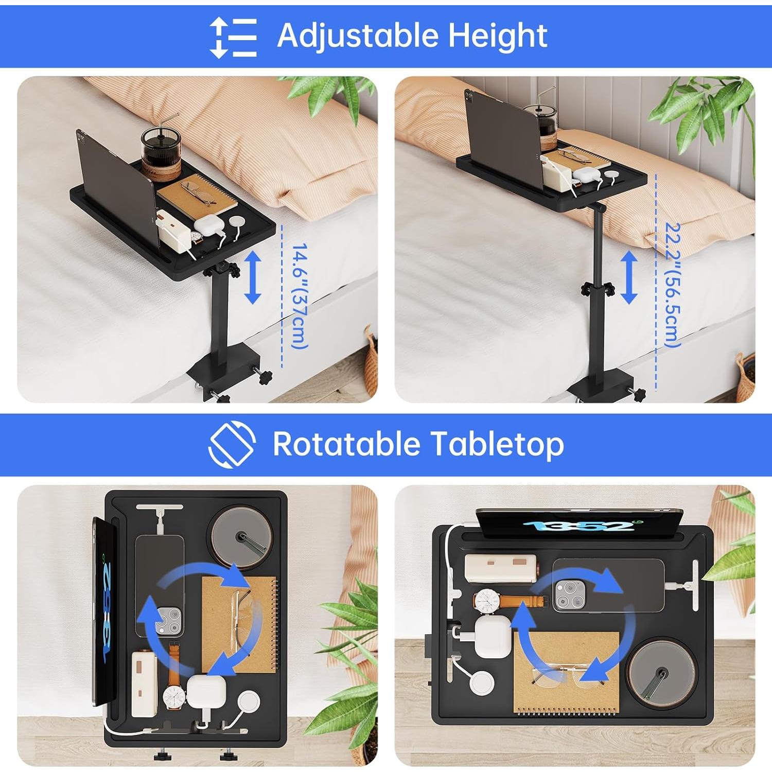Estante de Cama NiHome Ajustable con Bandeja Plegable Negra