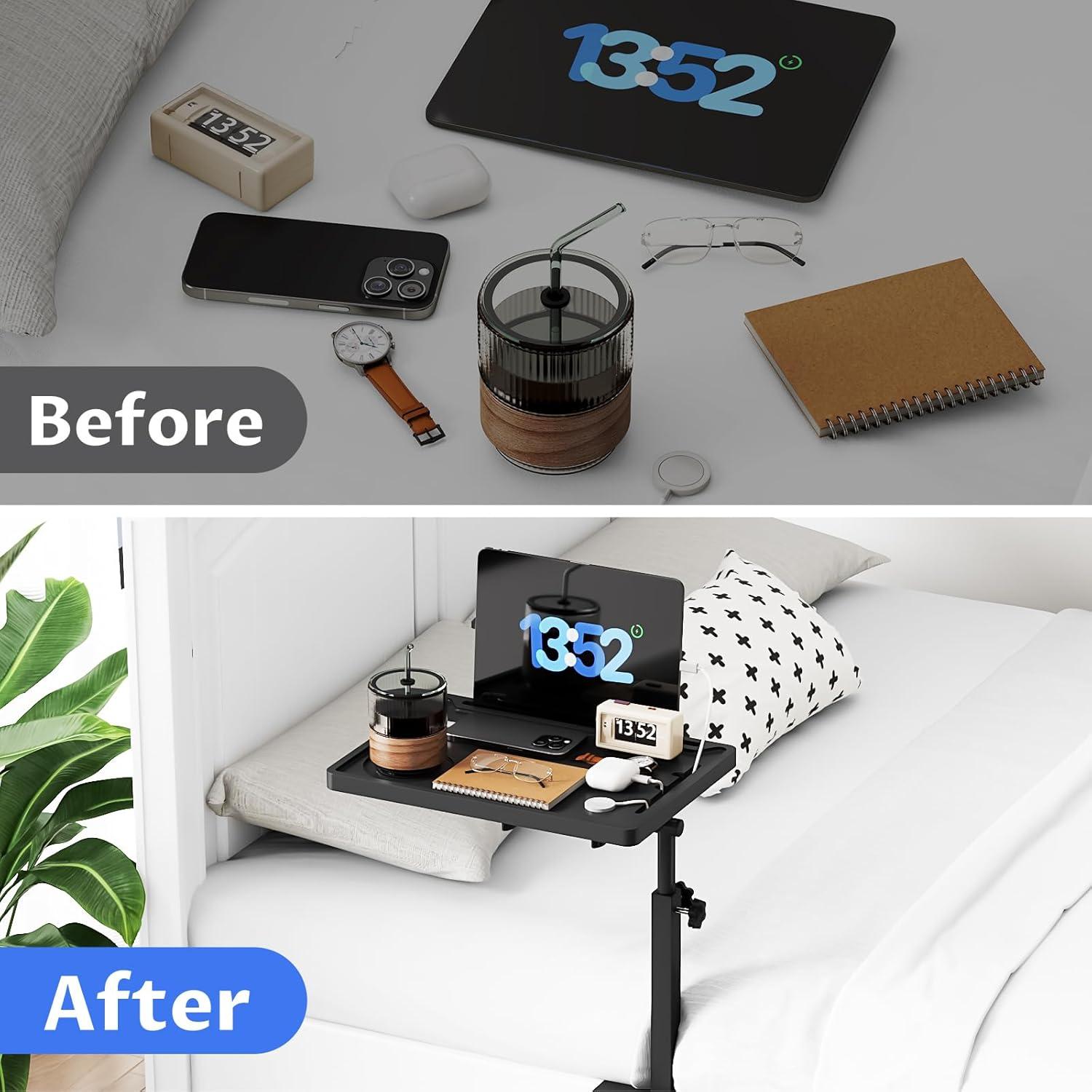 Estante de Cama NiHome Ajustable con Bandeja Plegable Negra