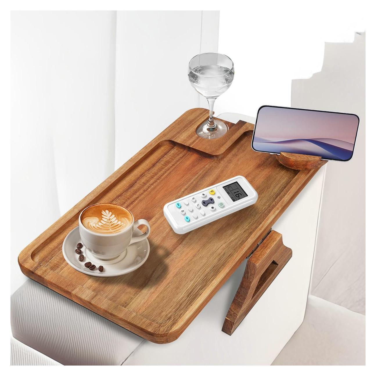 Bandeja para Brazo de Sofá Comfoyar de Madera de Acacia 3 en 1