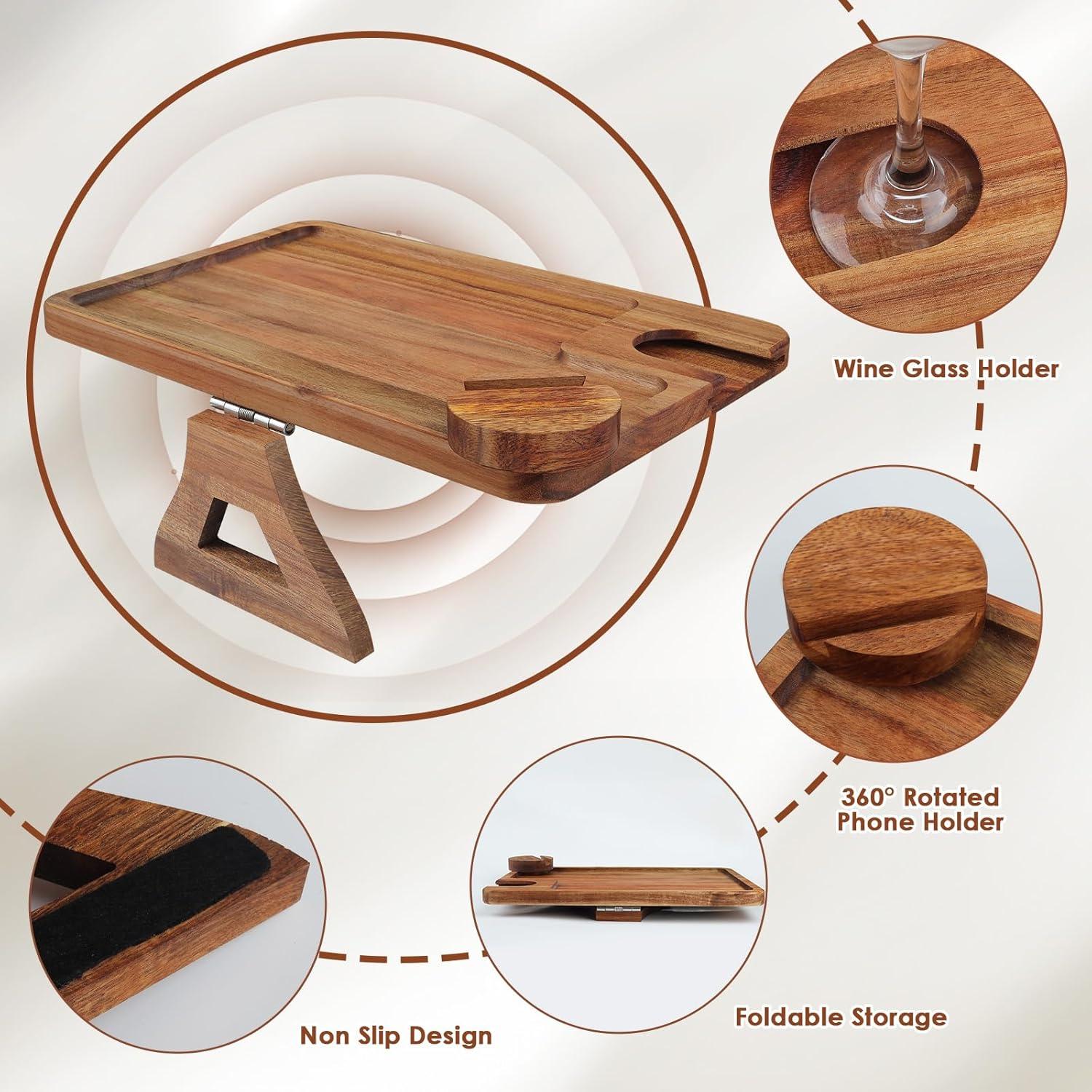 Bandeja para Brazo de Sofá Comfoyar de Madera de Acacia 3 en 1