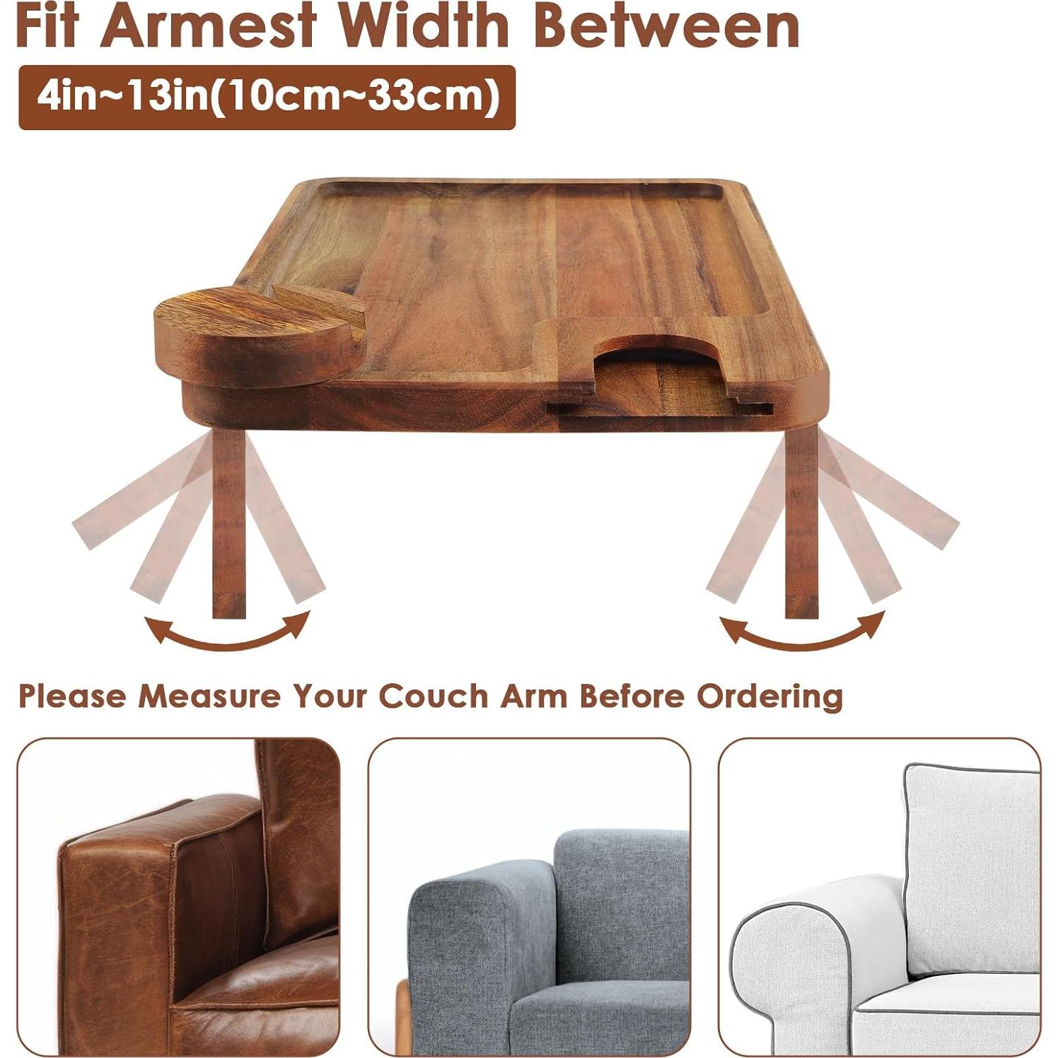 Bandeja para Brazo de Sofá Comfoyar de Madera de Acacia 3 en 1