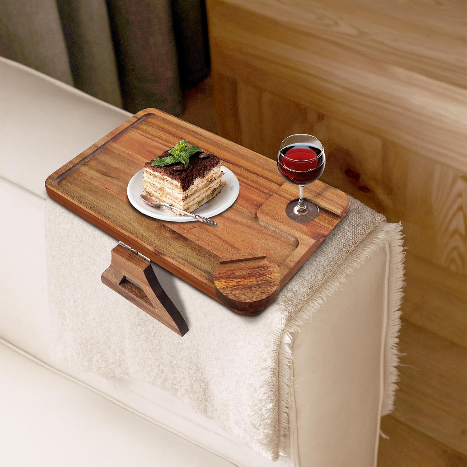 Bandeja para Brazo de Sofá Comfoyar de Madera de Acacia 3 en 1