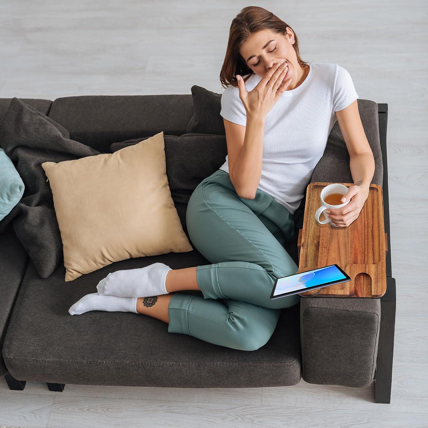 Bandeja para Brazo de Sofá Comfoyar de Madera de Acacia 3 en 1