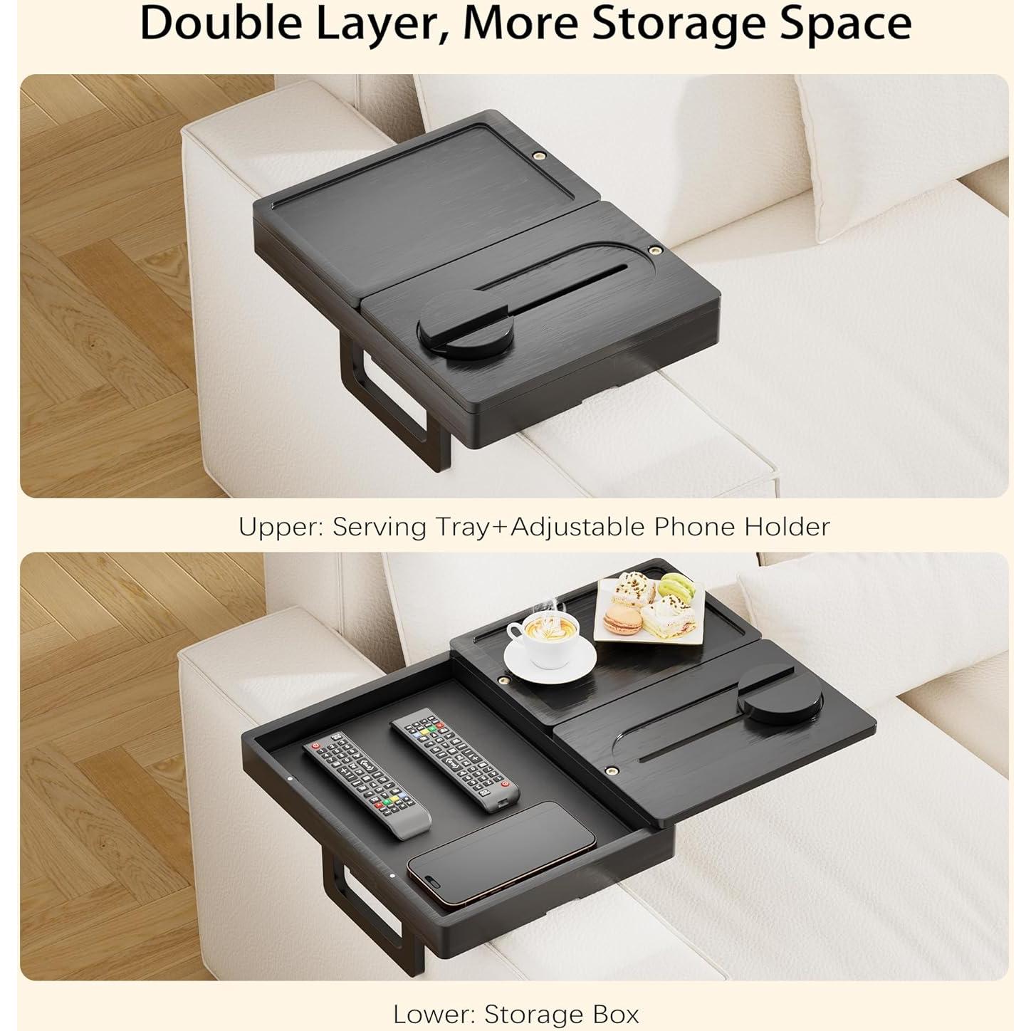 Bandeja para Brazo de Sofá Ollieroo de Bambú Ajustable Negra