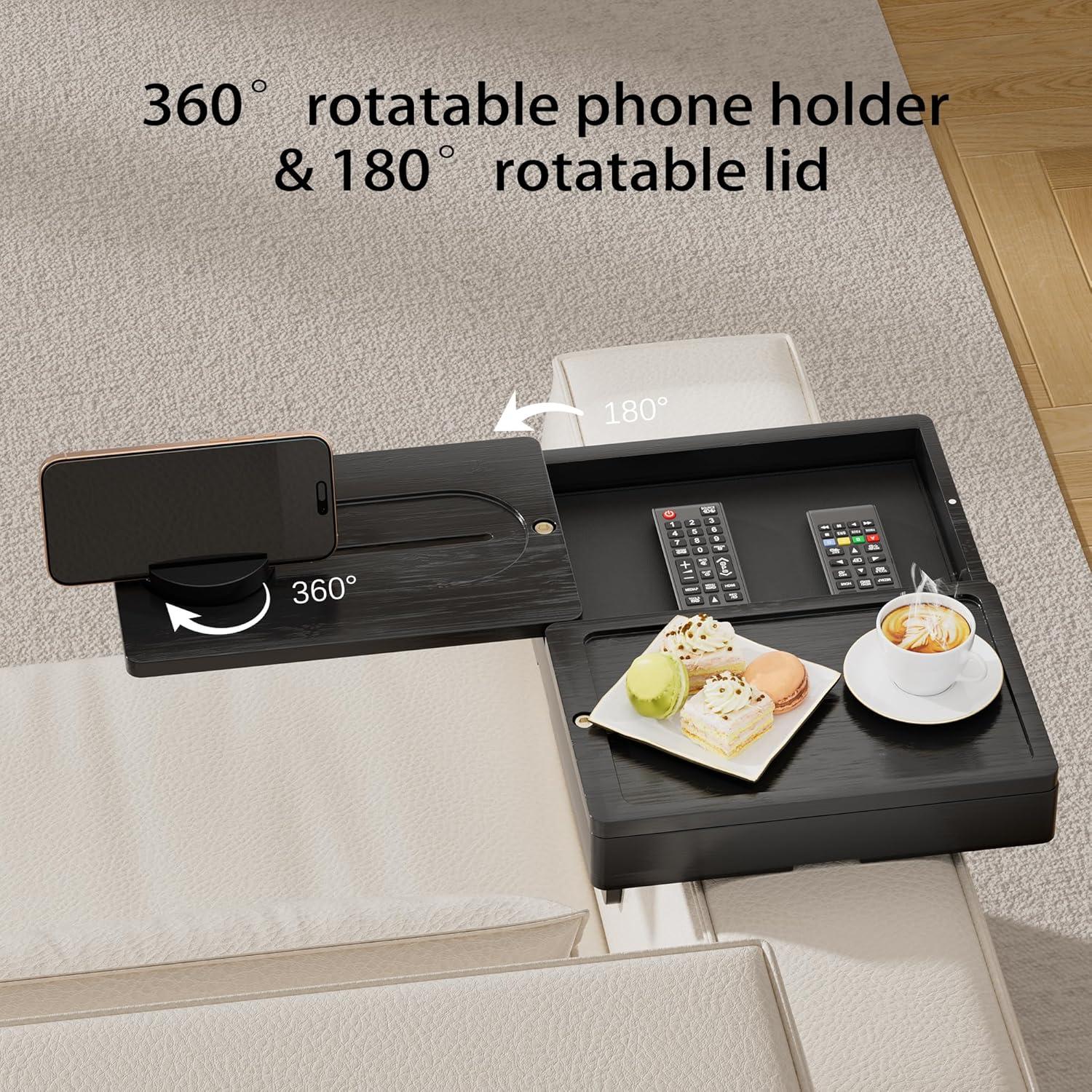 Bandeja para Brazo de Sofá Ollieroo de Bambú Ajustable Negra