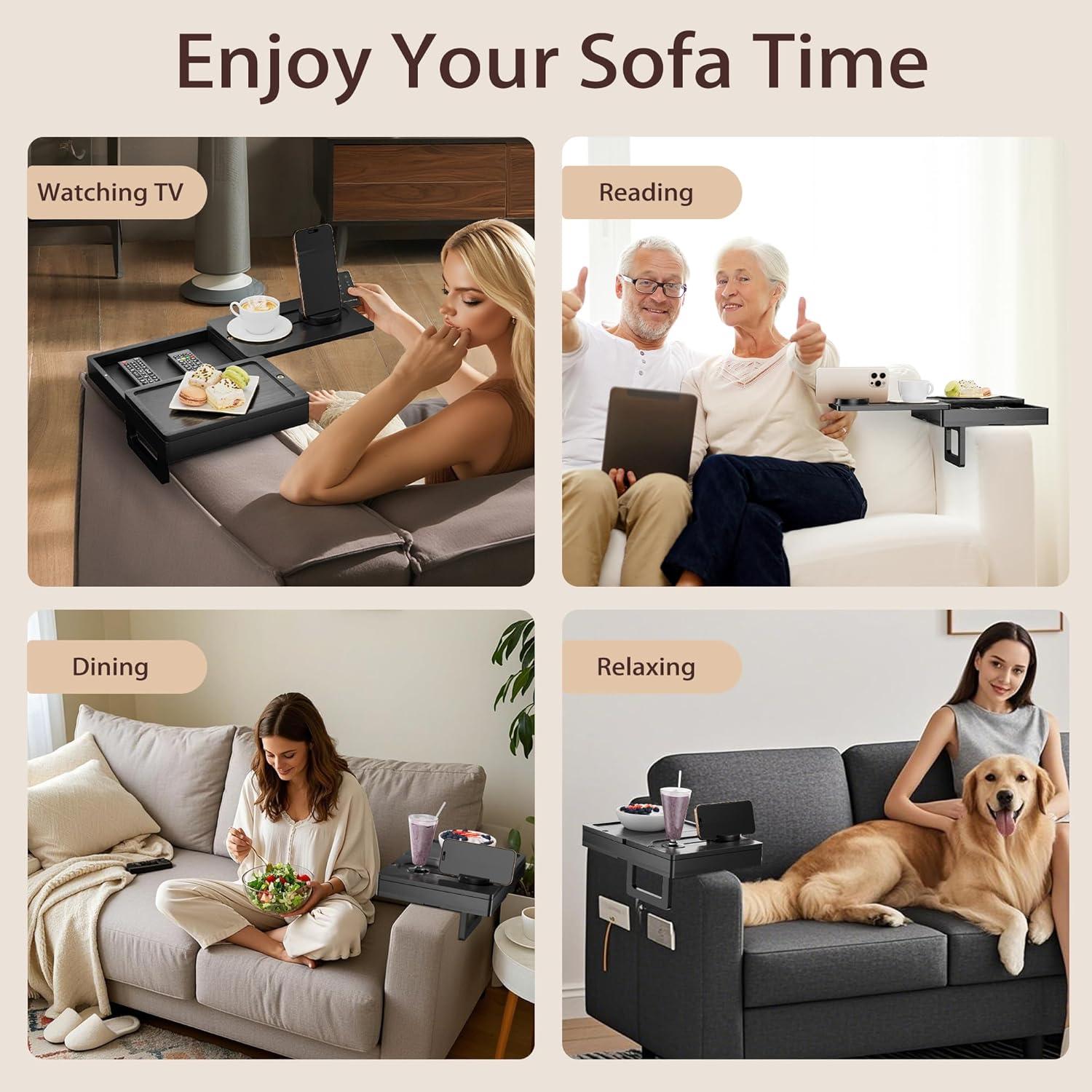 Bandeja para Brazo de Sofá Ollieroo de Bambú Ajustable Negra