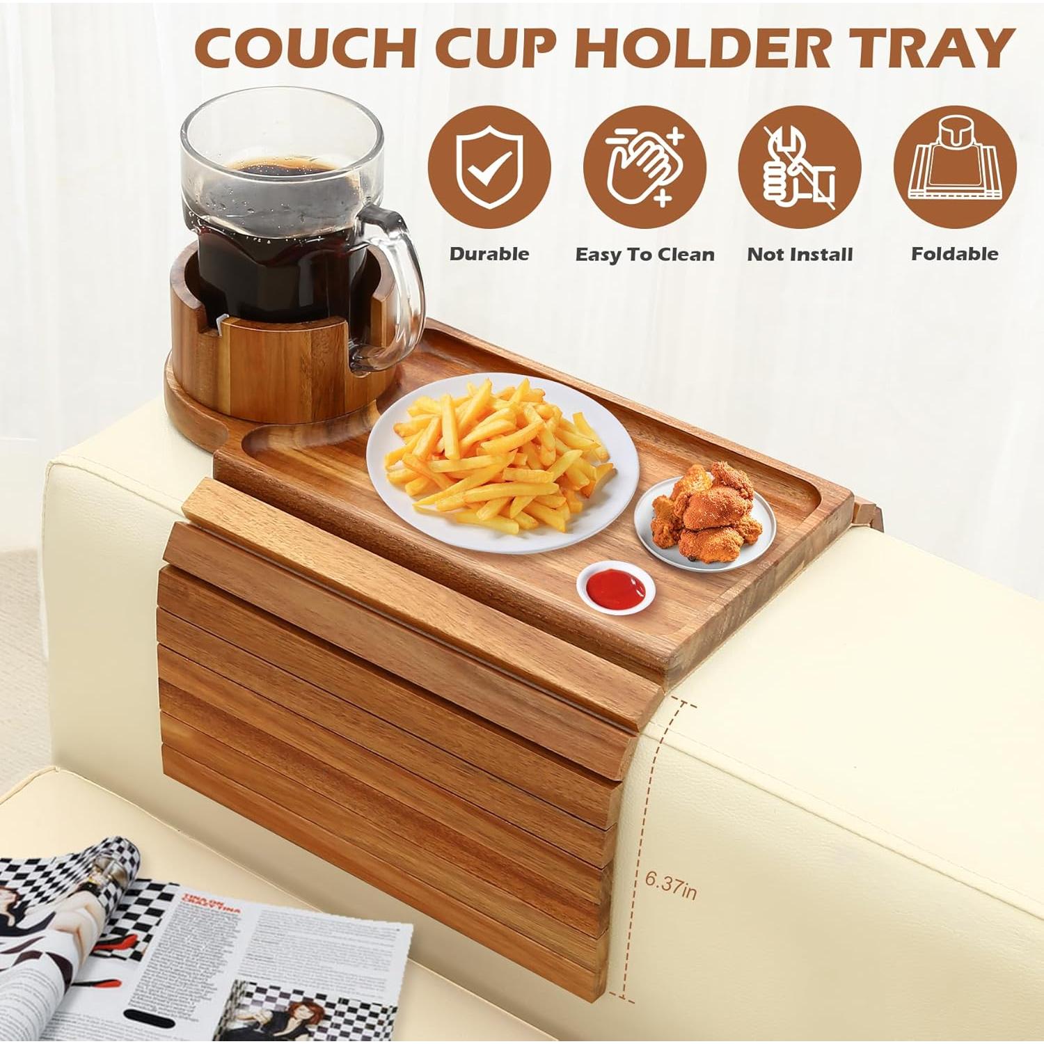 Bandeja Soporte para Taza de Sofá GHKINMAL de Madera Acacia