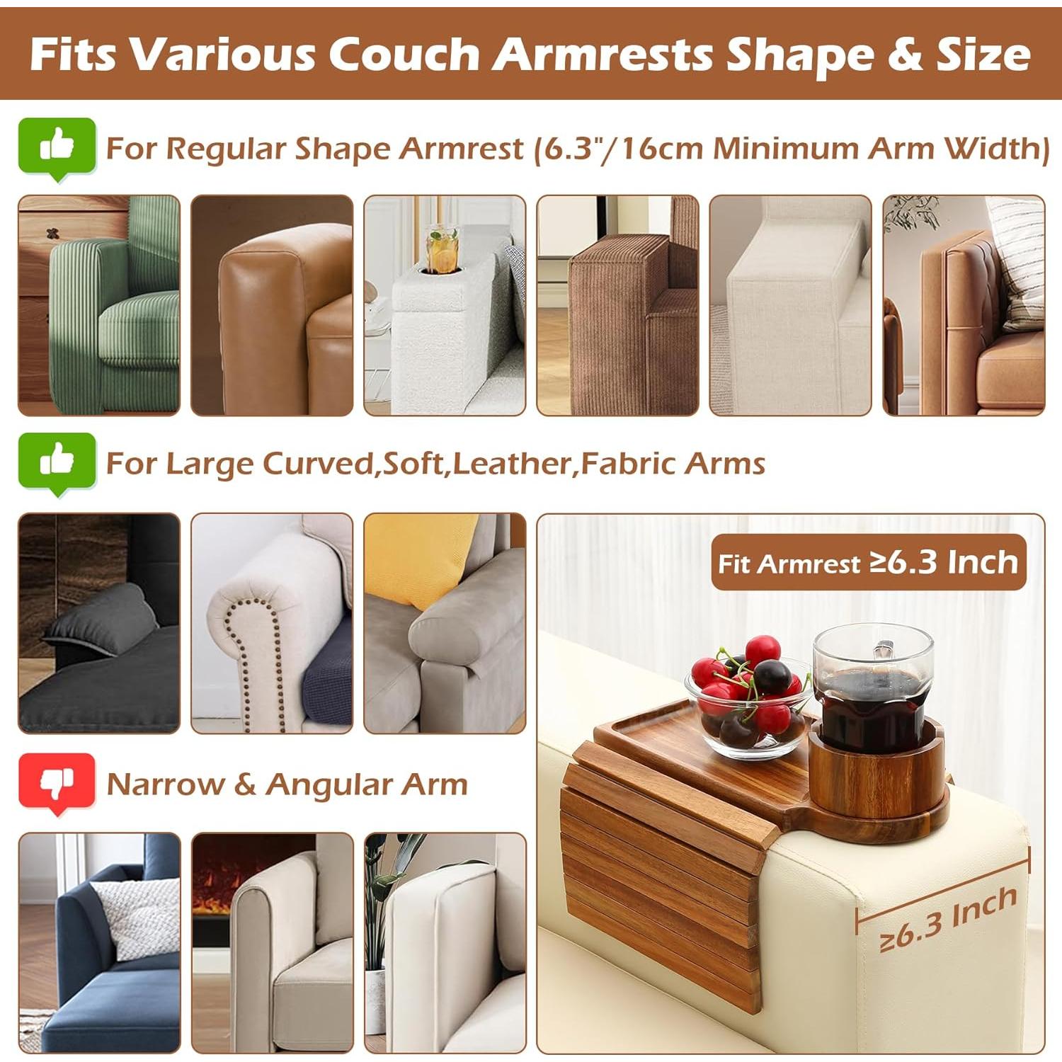 Bandeja Soporte para Taza de Sofá GHKINMAL de Madera Acacia