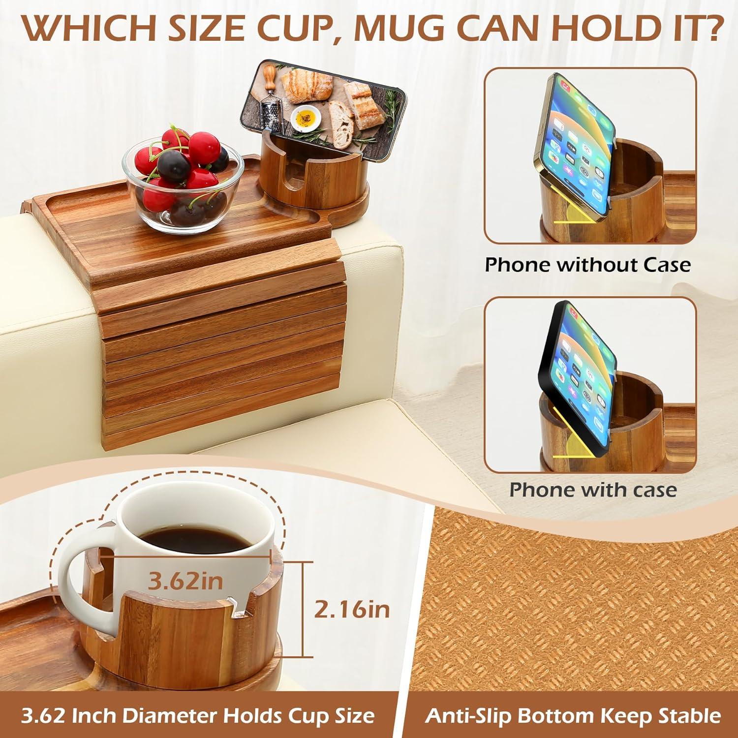 Bandeja Soporte para Taza de Sofá GHKINMAL de Madera Acacia
