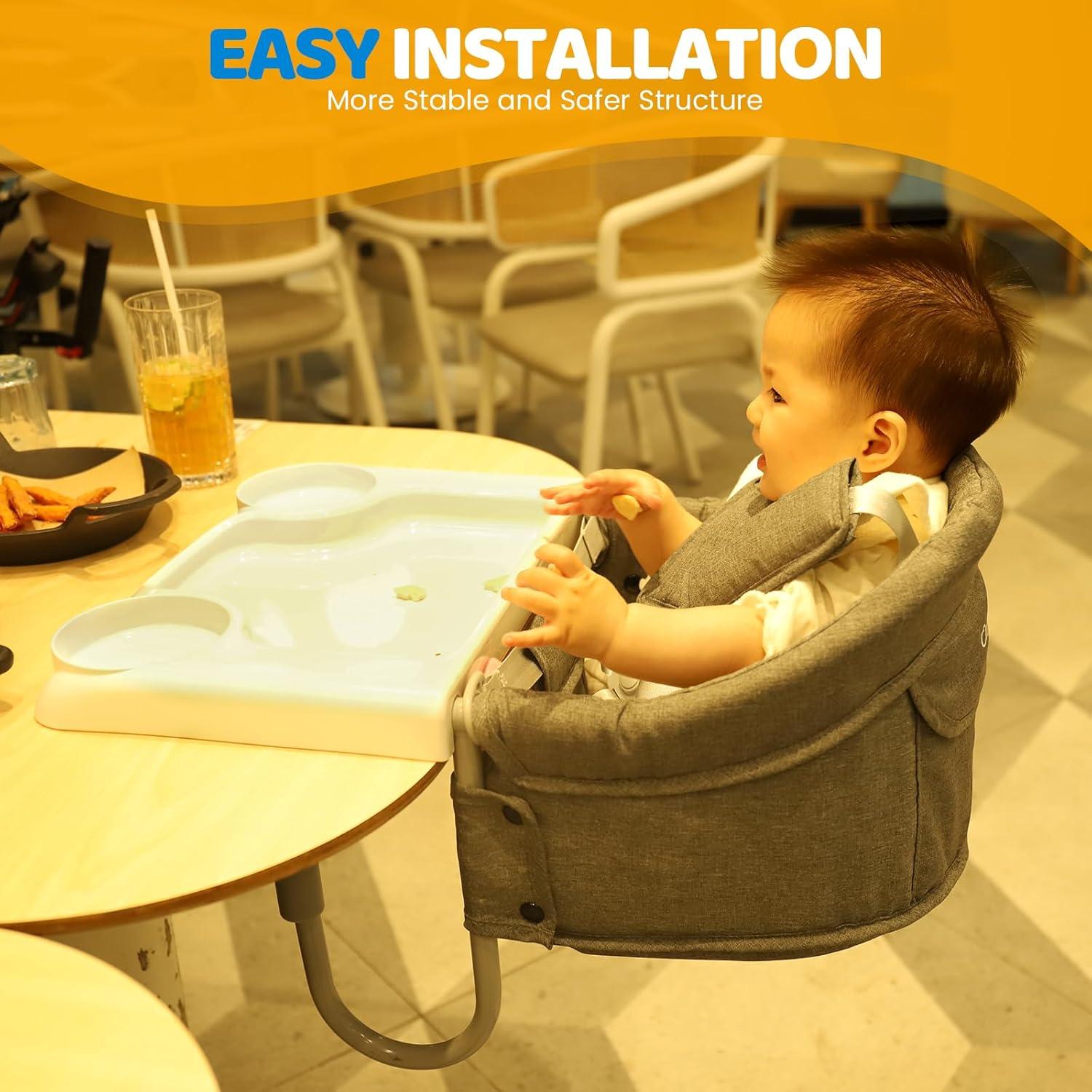 Silla Alta Portátil Orzbow Gris con Gancho y Bandeja Desmontable