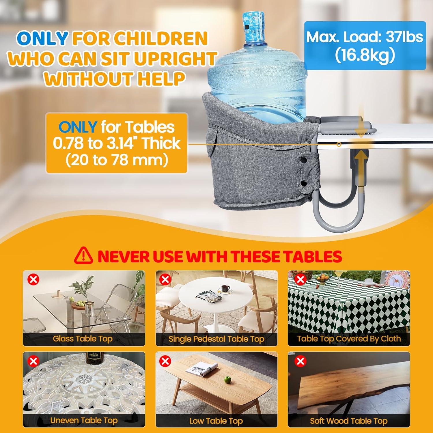 Silla Alta Portátil Orzbow Gris con Gancho y Bandeja Desmontable