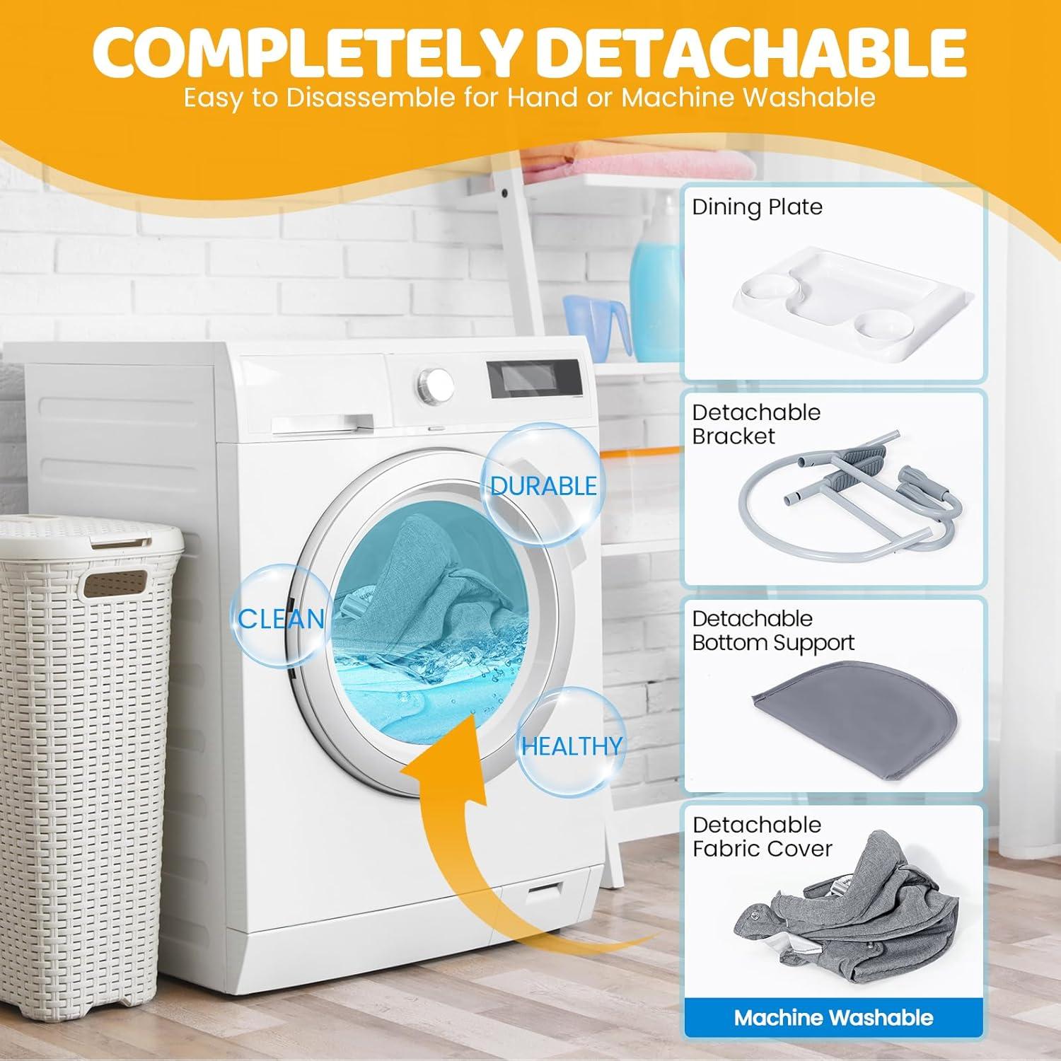 Silla Alta Portátil Orzbow Gris con Gancho y Bandeja Desmontable