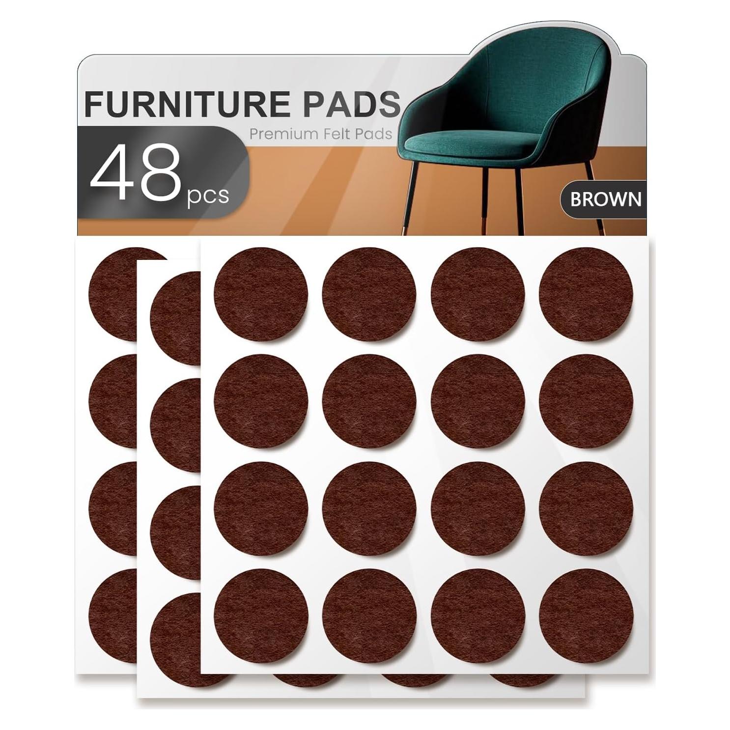 48 Almohadillas de Fieltro YOESSA para Muebles Marrón 25mm