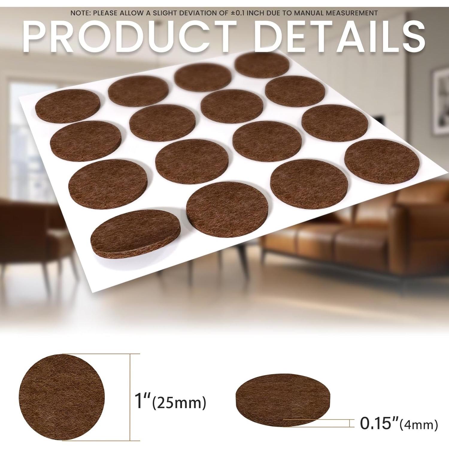 48 Almohadillas de Fieltro YOESSA para Muebles Marrón 25mm