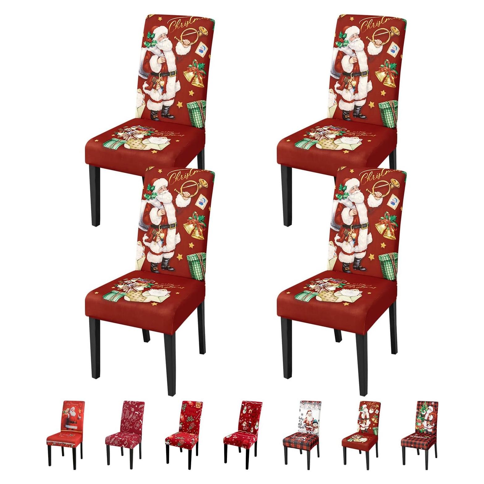 Juego de 4 Fundas de Silla de Navidad JQinHome - Patrón Calcetines