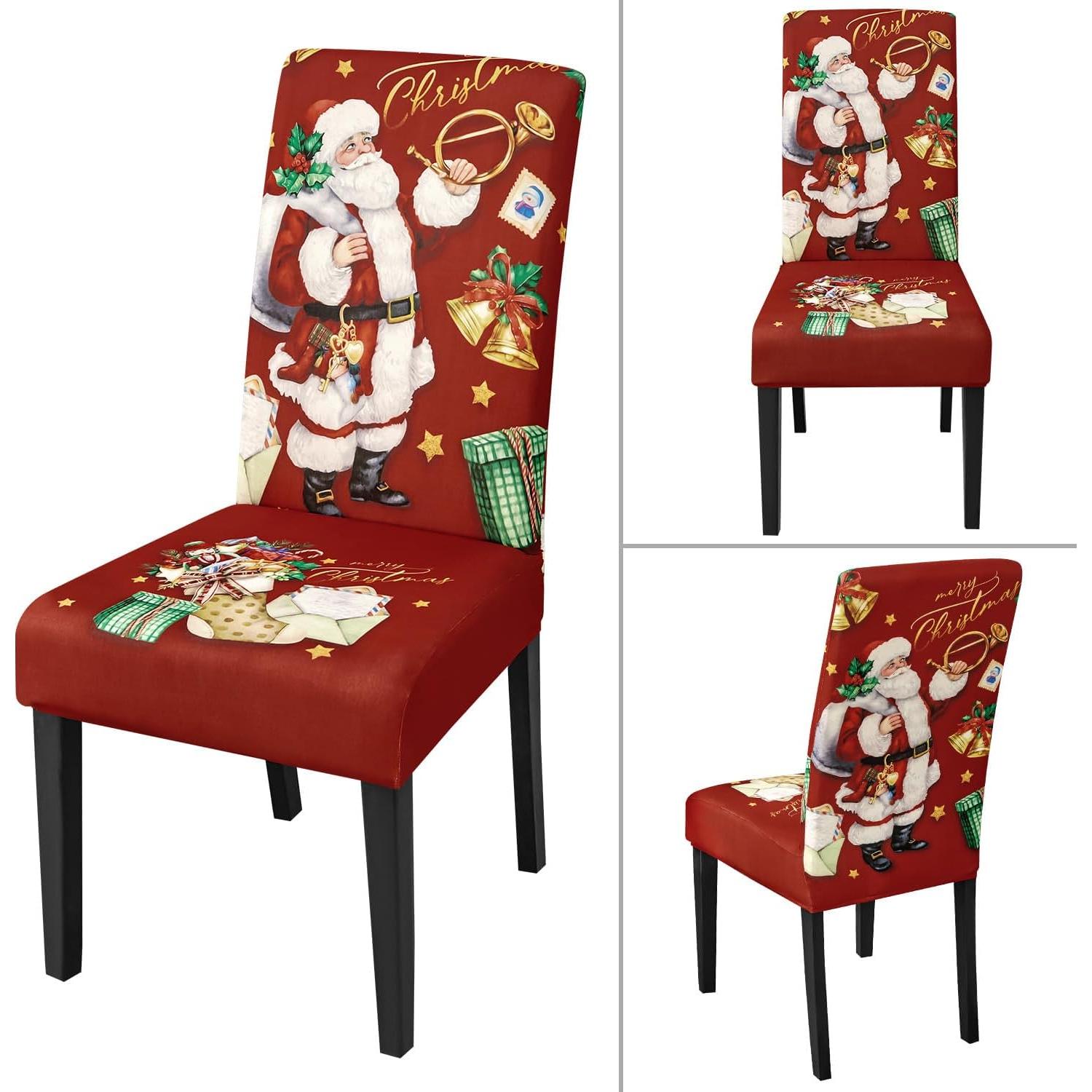Juego de 4 Fundas de Silla de Navidad JQinHome - Patrón Calcetines