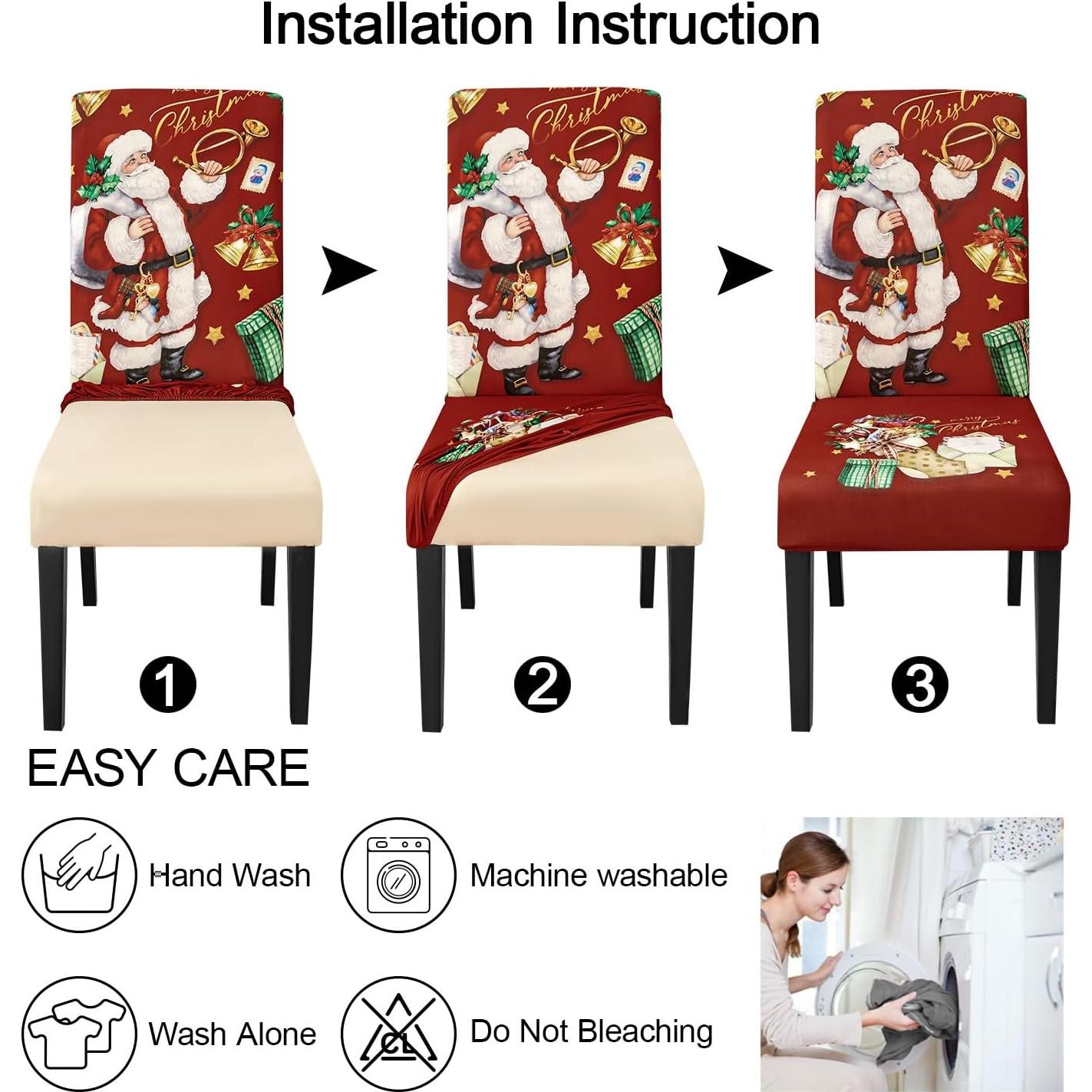 Juego de 4 Fundas de Silla de Navidad JQinHome - Patrón Calcetines
