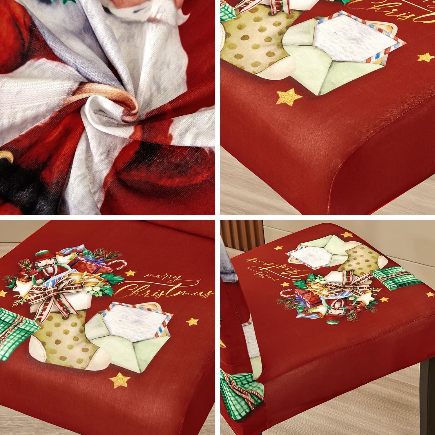 Juego de 4 Fundas de Silla de Navidad JQinHome - Patrón Calcetines