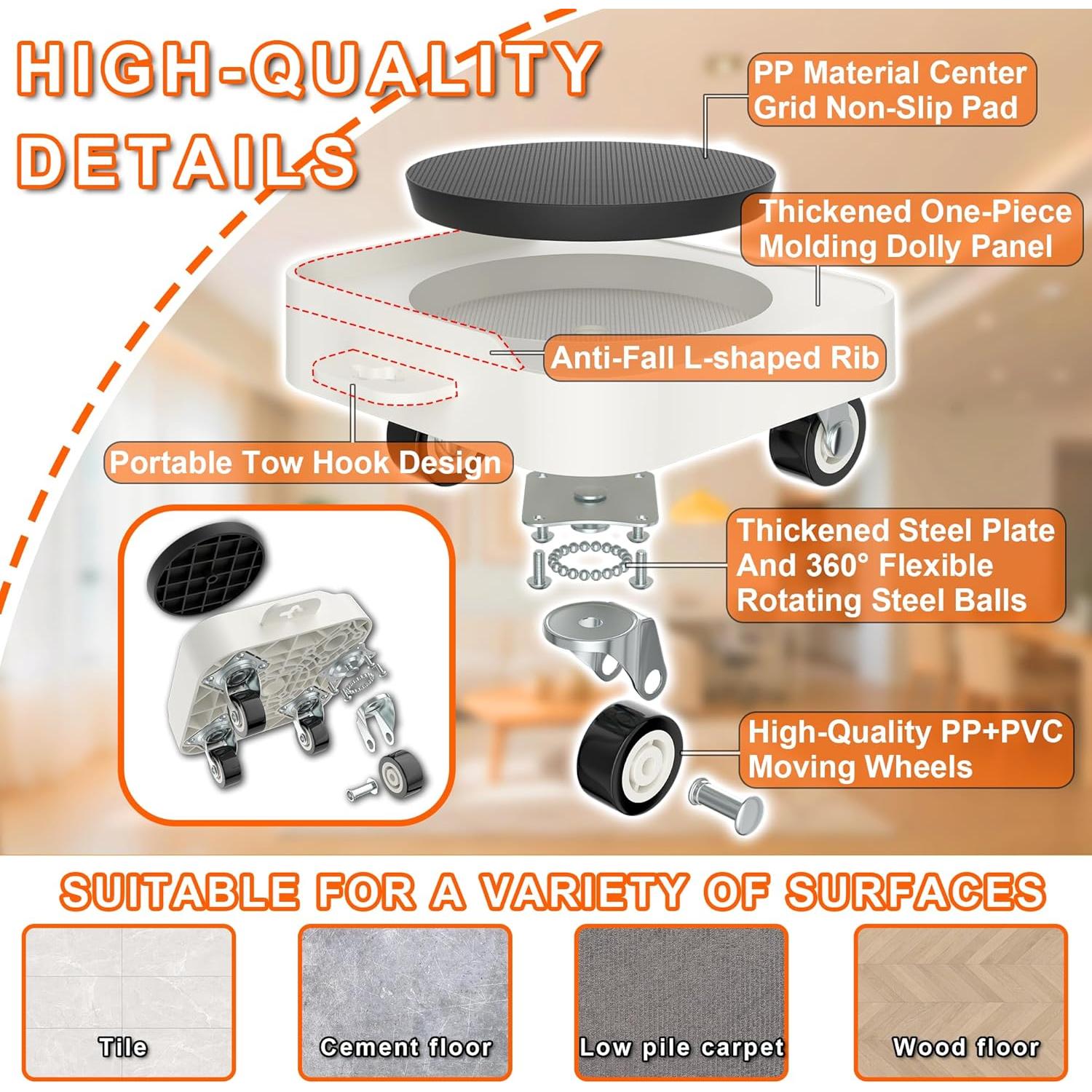 Carro de Muebles MYUEA 544 kg con Ruedas TPR y Palanca