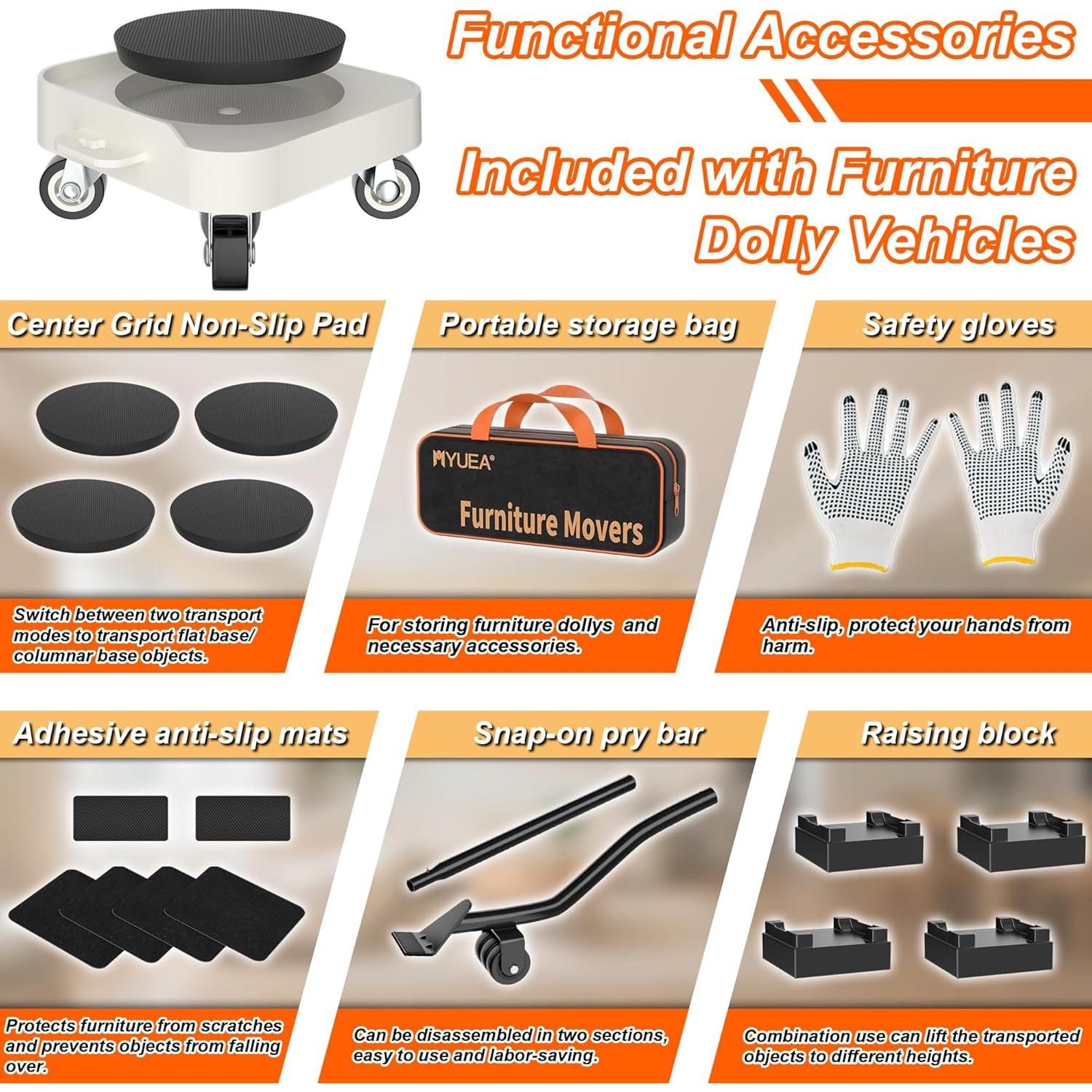 Carro de Muebles MYUEA 544 kg con Ruedas TPR y Palanca