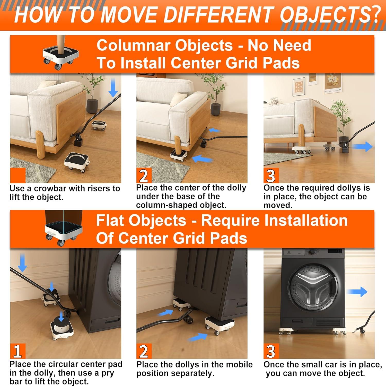 Carro de Muebles MYUEA 544 kg con Ruedas TPR y Palanca