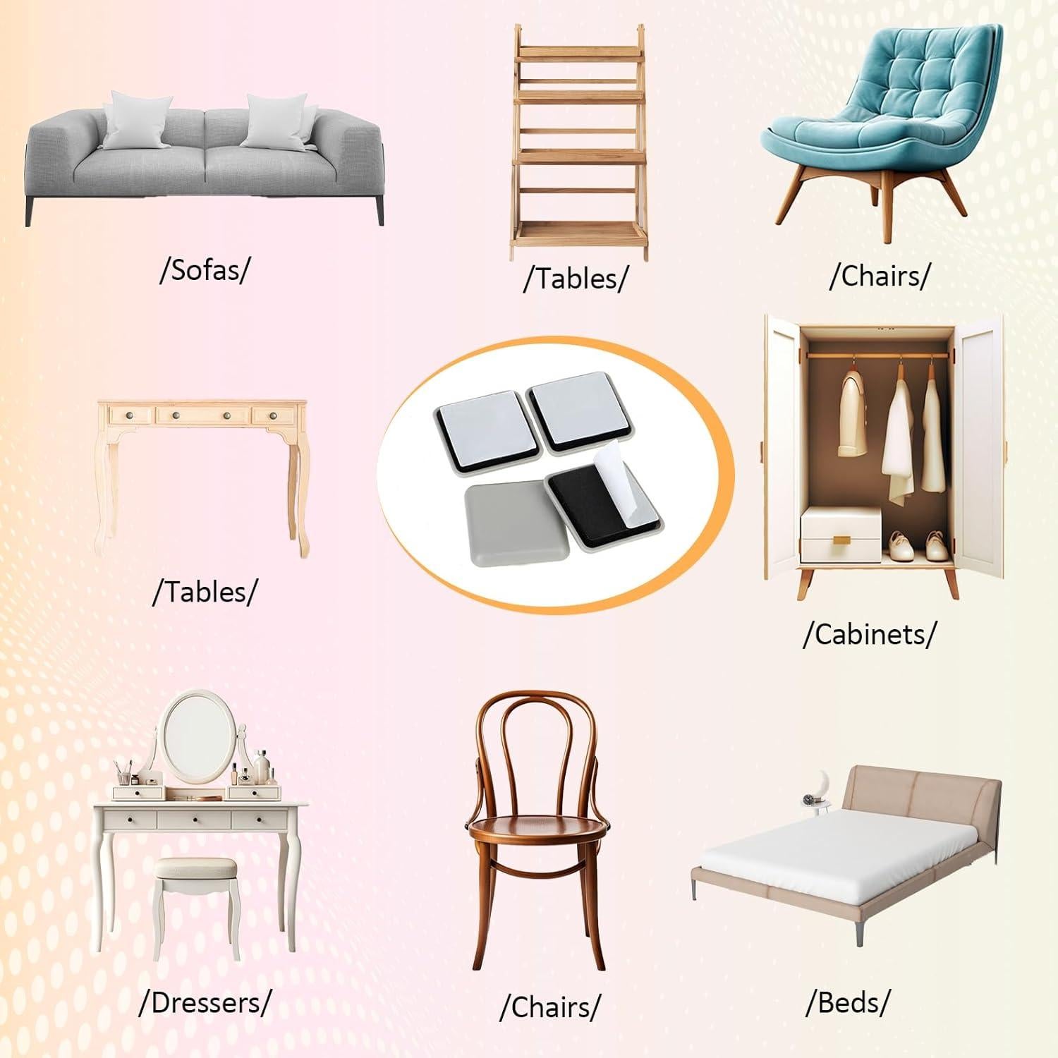 16 Deslizadores de Muebles Beige Autoadhesivos 4cm Reutilizables