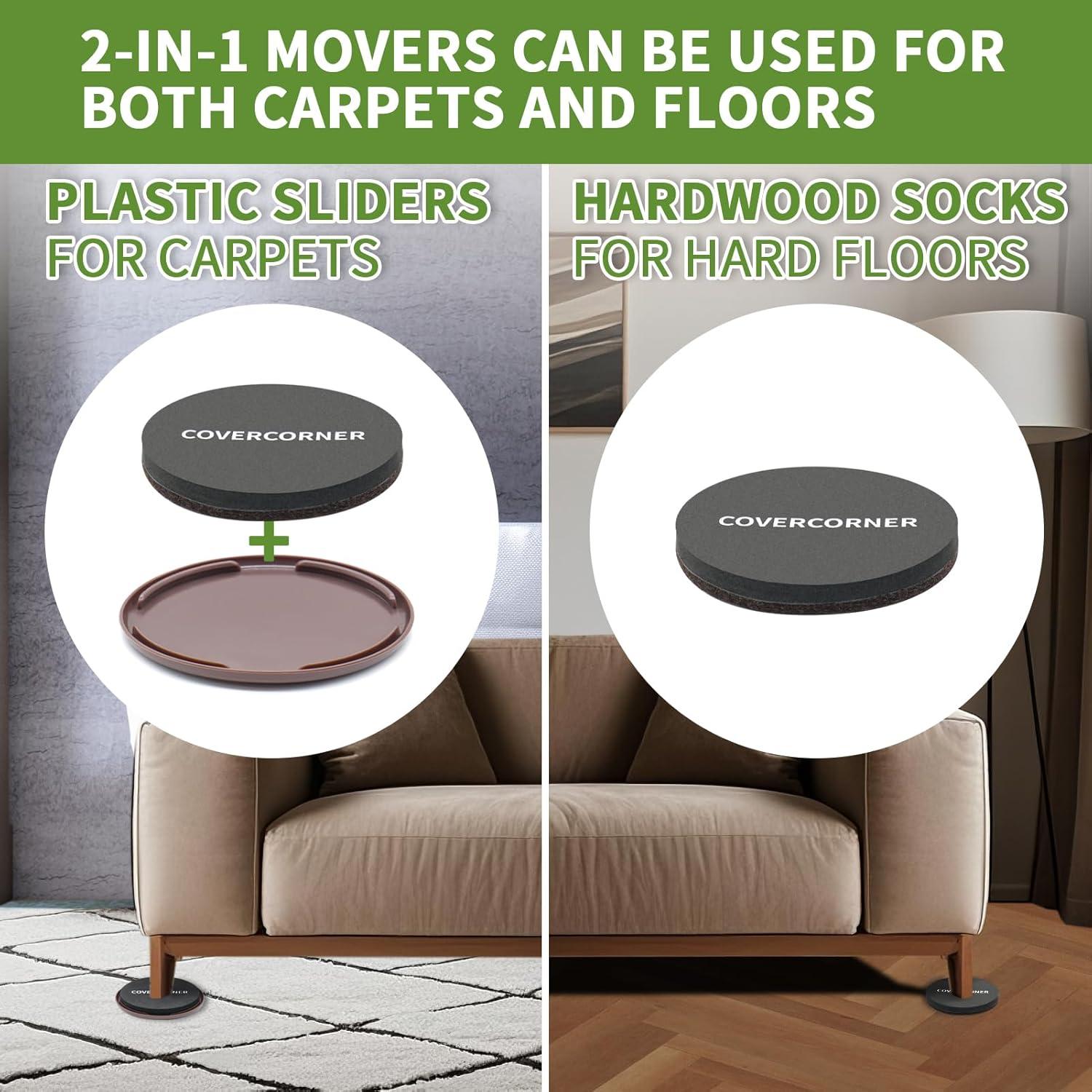 Deslizadores de Muebles 8 PCS COVERCORNER 3.5" y 4" Multi-Superficie