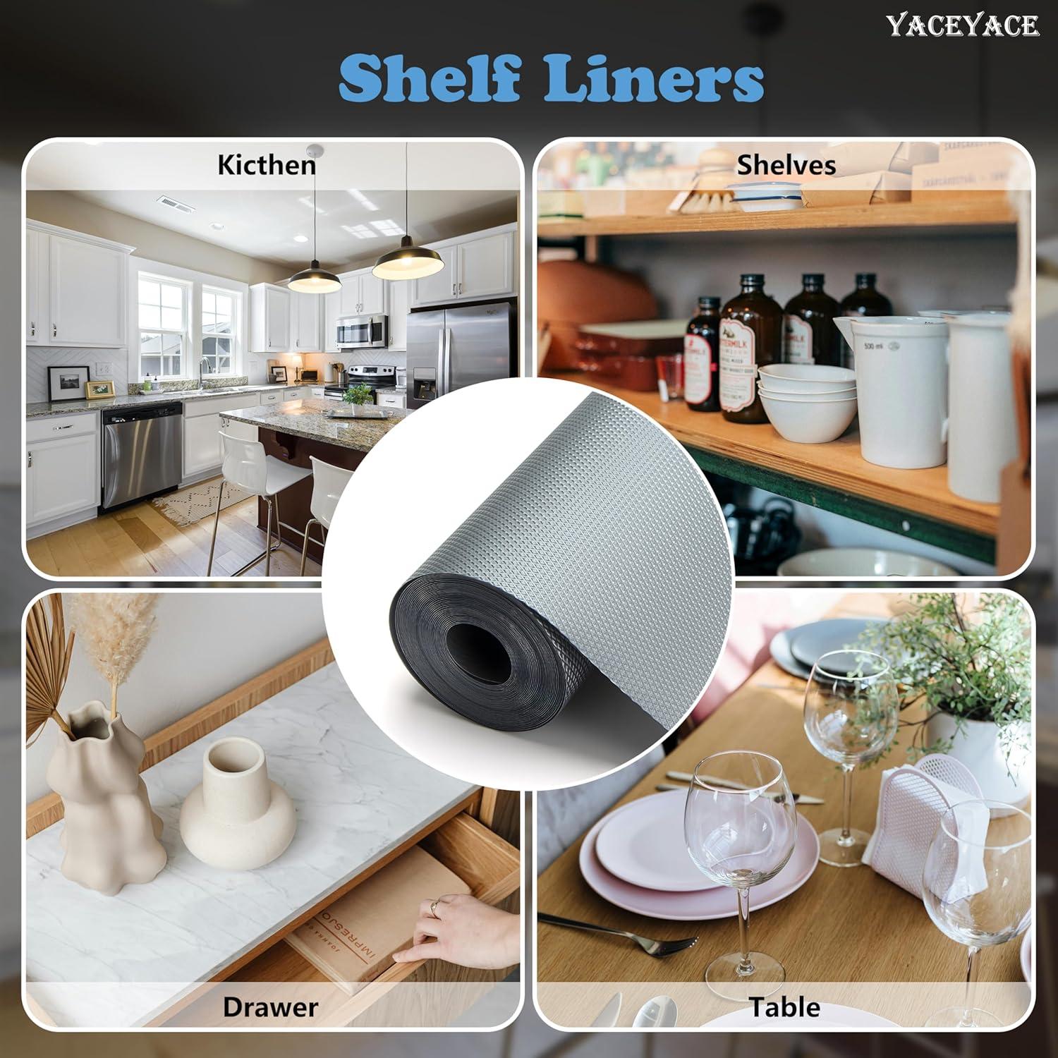 Forros de Estante Antideslizantes YACEYACE 30.48x365.76 cm Gris