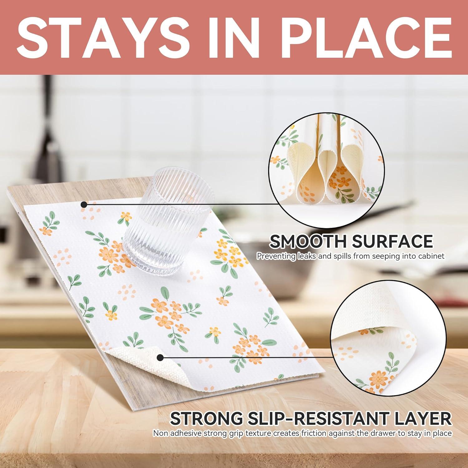 Forro de Estante No Adhesivo RAY STAR 30 cm x 3 m Floral Naranja