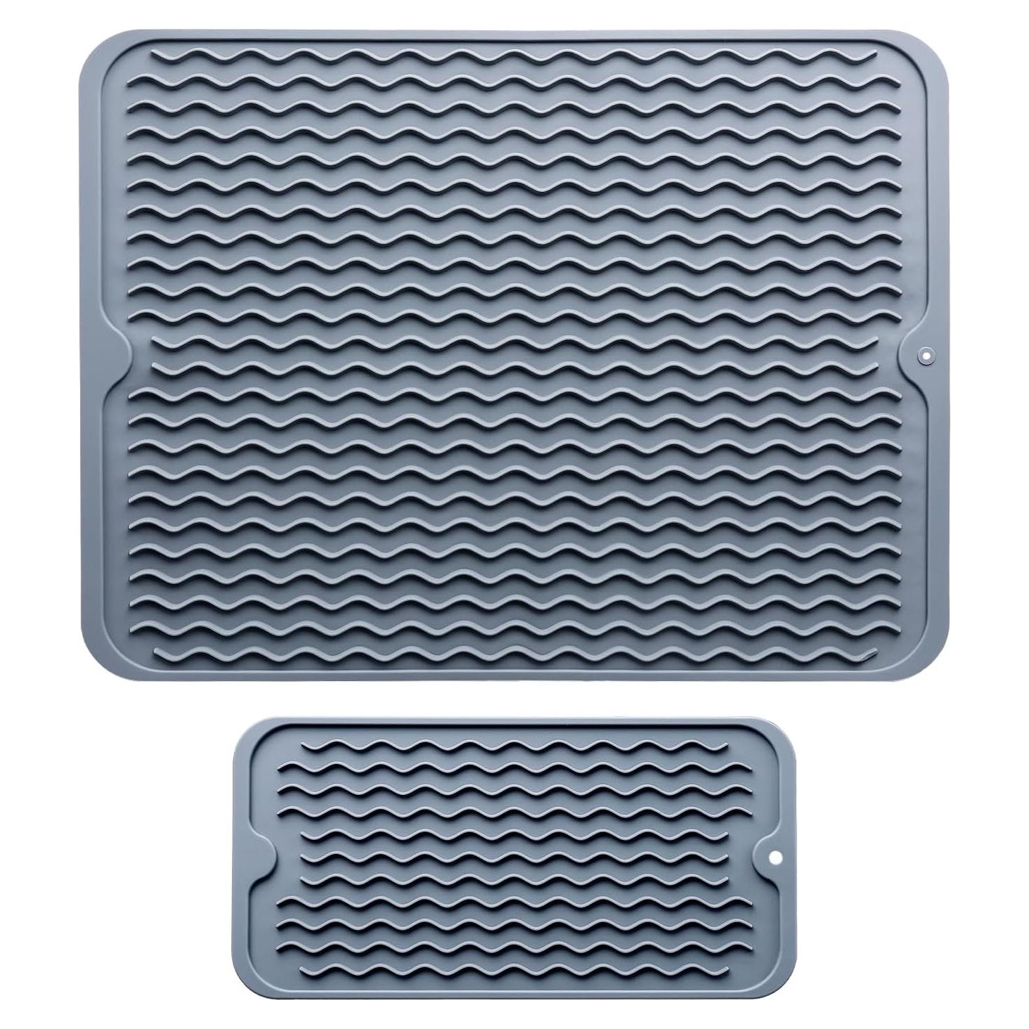 Alfombrilla de Secado de Platos de Silicona AOJOYS - 2 Piezas Gris