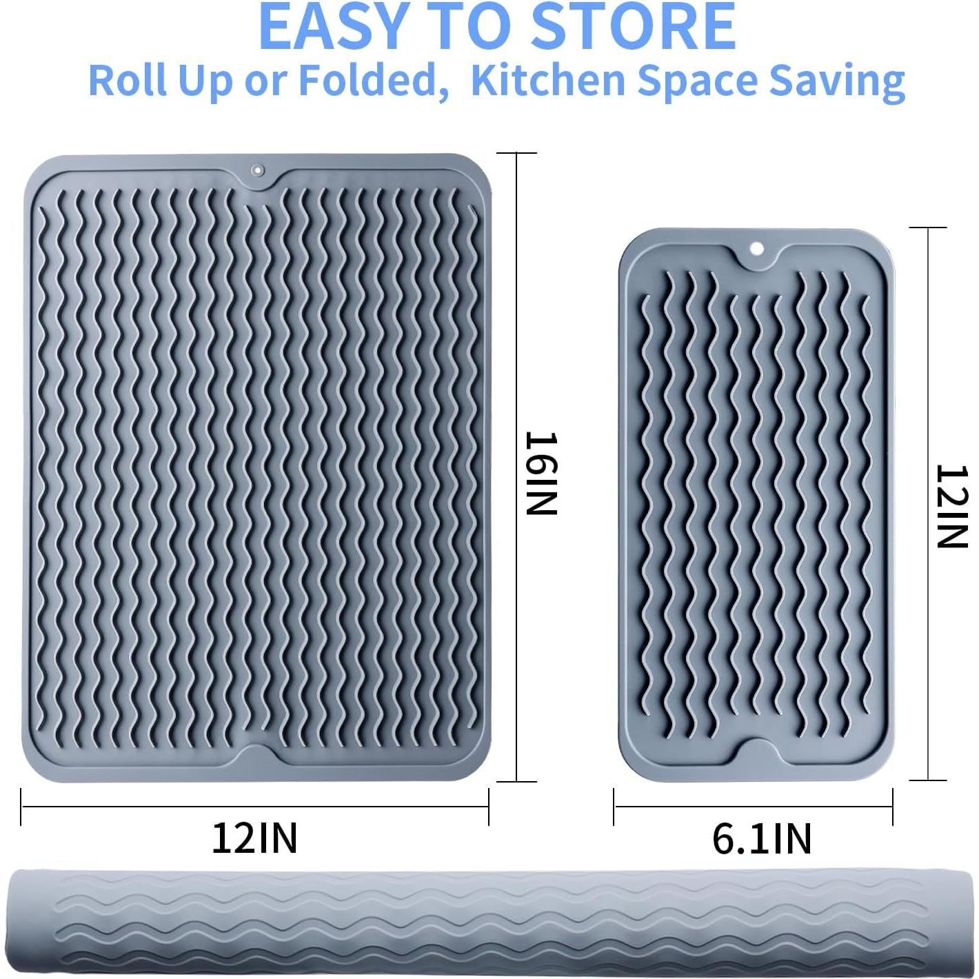 Alfombrilla de Secado de Platos de Silicona AOJOYS - 2 Piezas Gris