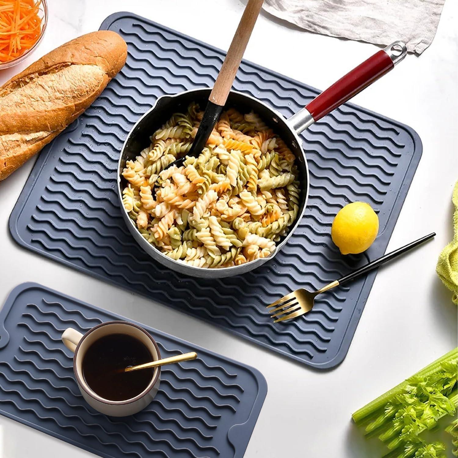 Alfombrilla de Secado de Platos de Silicona AOJOYS - 2 Piezas Gris