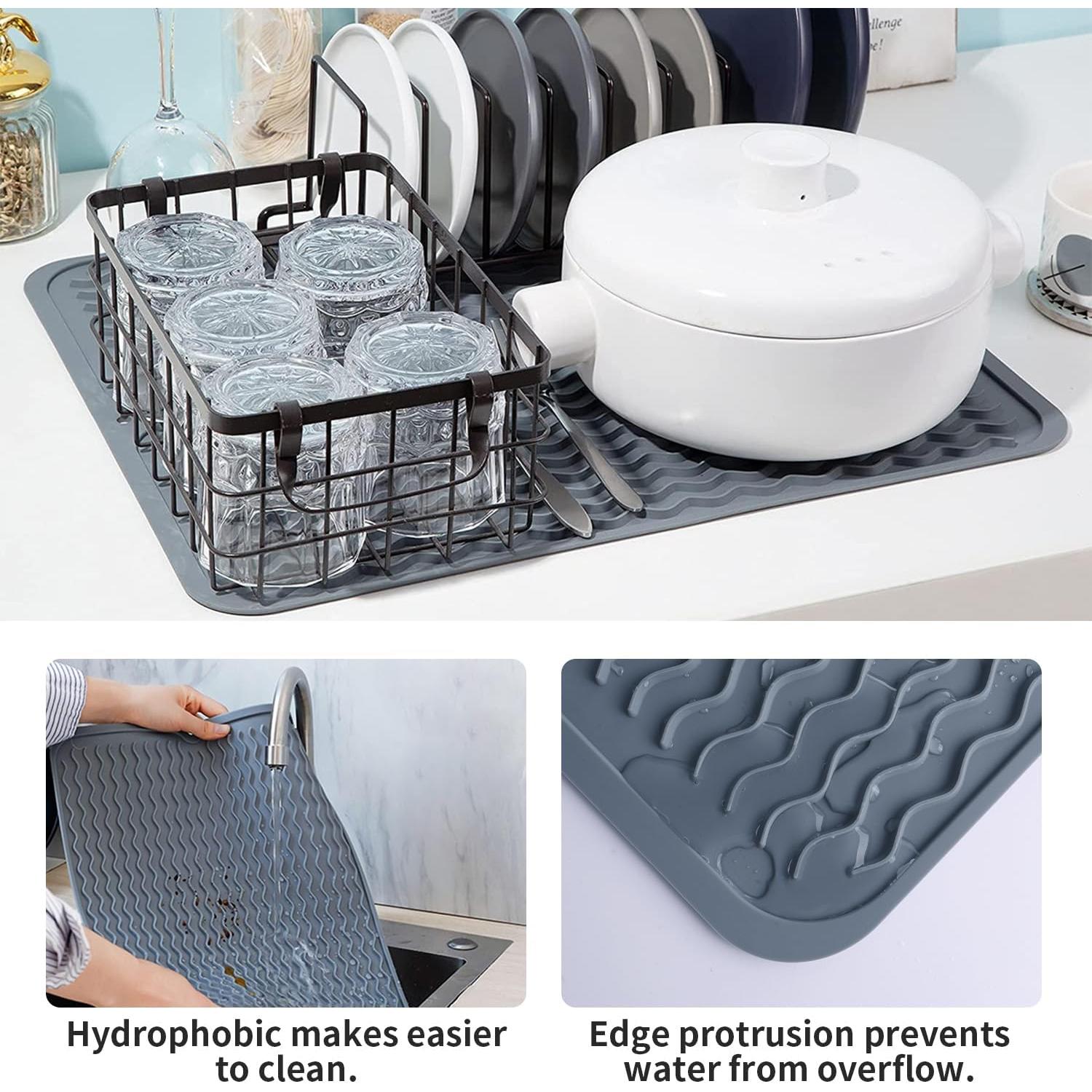 Alfombrilla de Secado de Platos de Silicona AOJOYS - 2 Piezas Gris