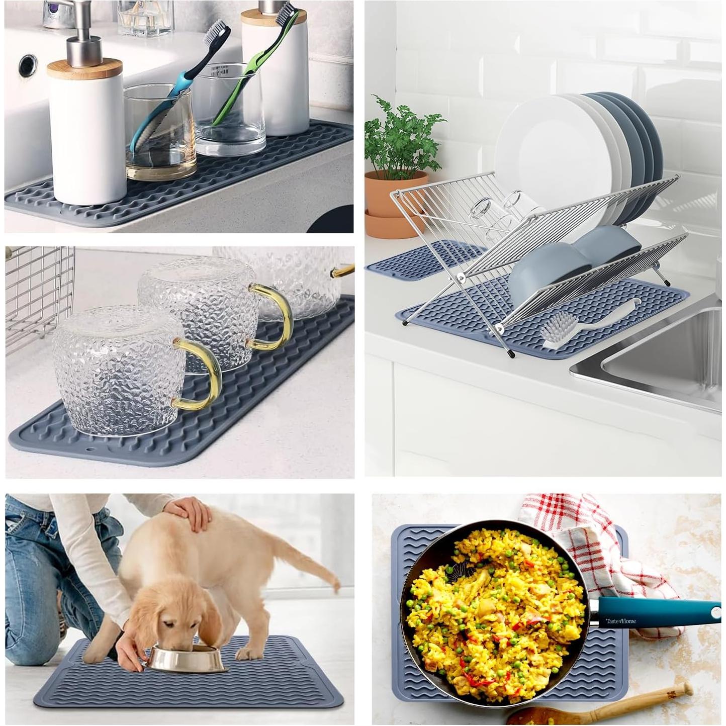 Alfombrilla de Secado de Platos de Silicona AOJOYS - 2 Piezas Gris