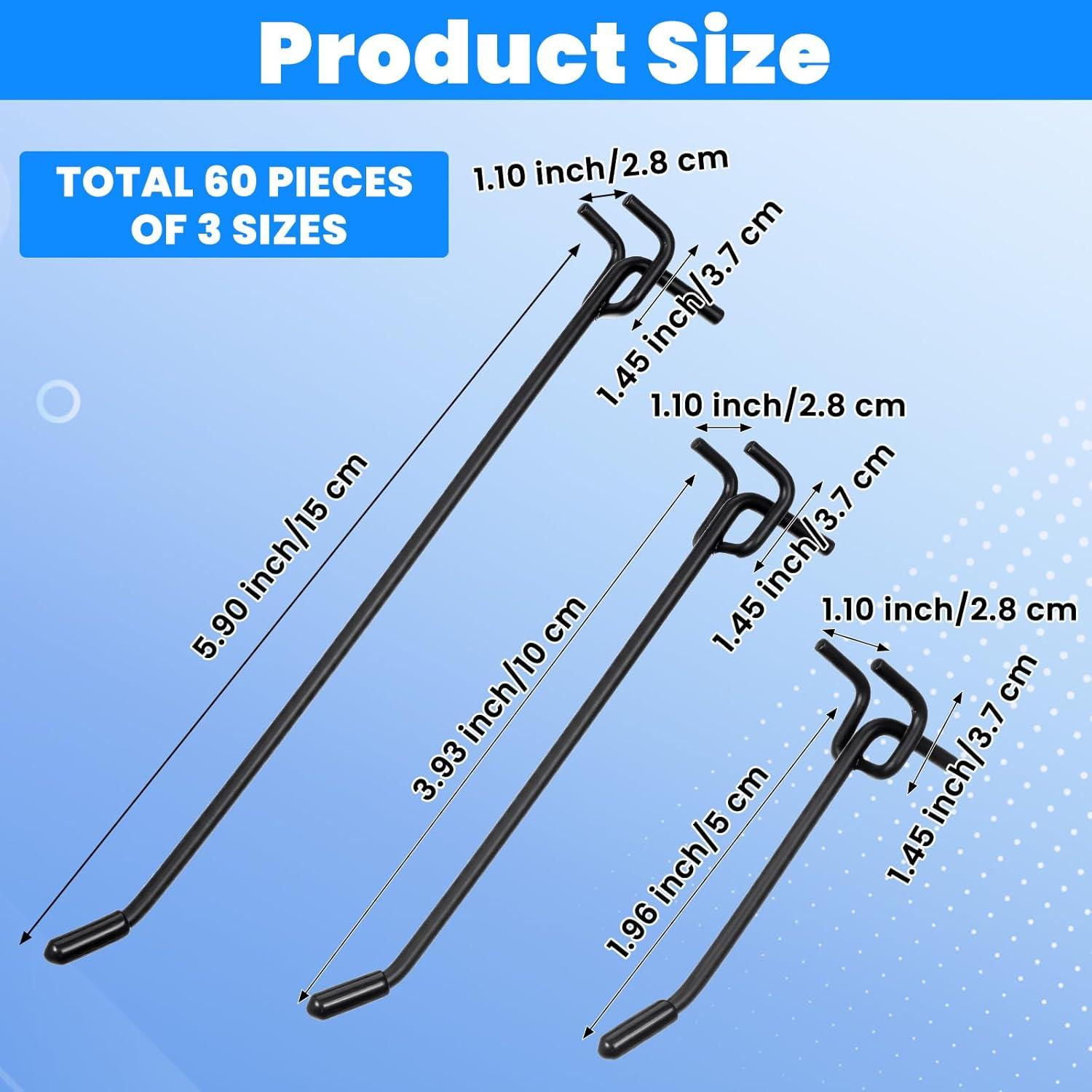 60 Ganchos de Tablero Perforado Molain Negros Alta Resistencia