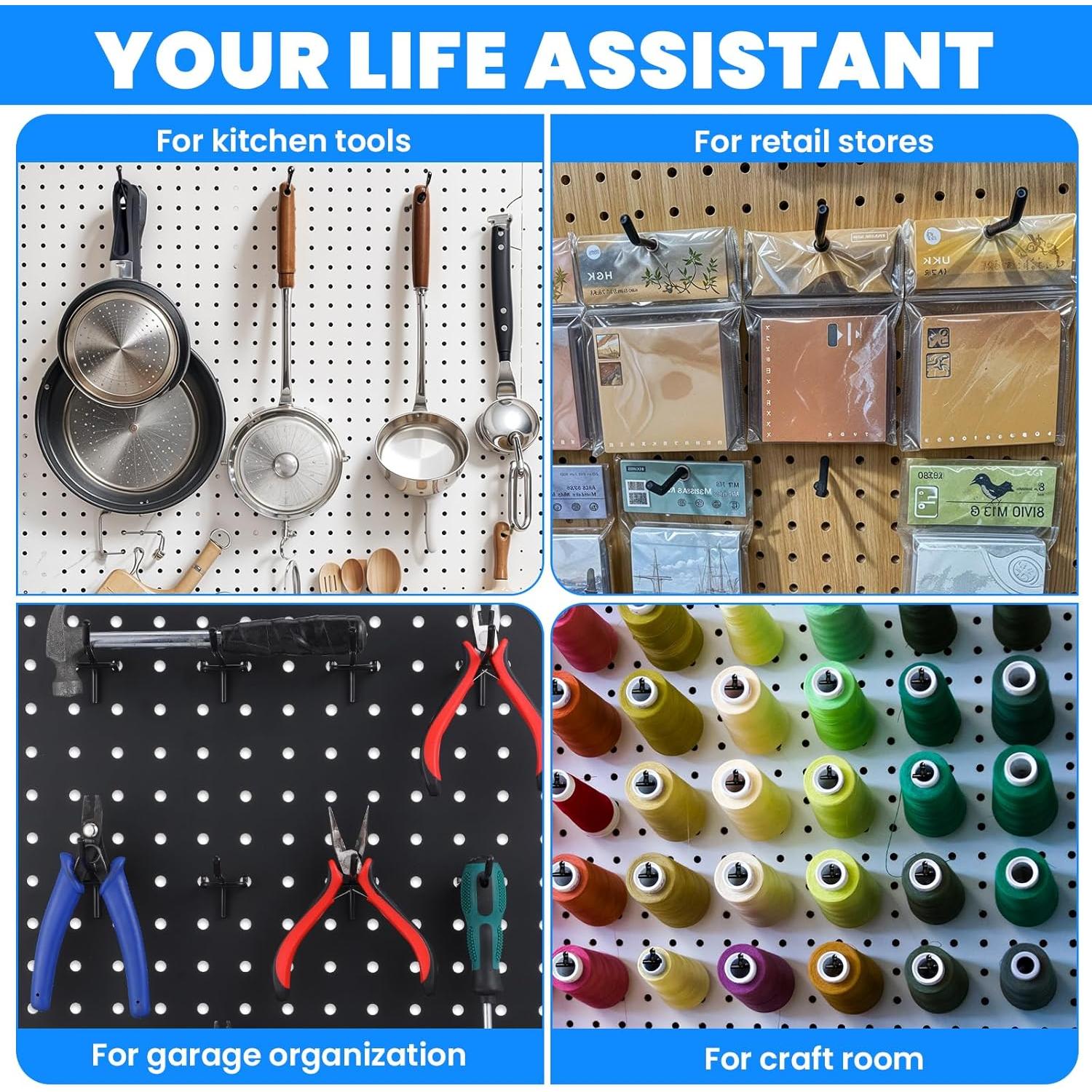 60 Ganchos de Tablero Perforado Molain Negros Alta Resistencia