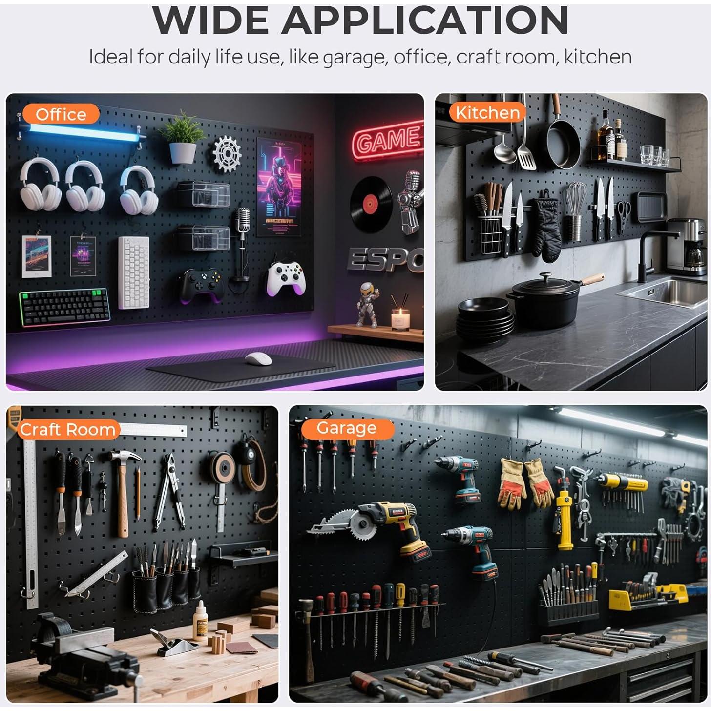 Organizador de Pared INCLY 70PCS con Tablero Perforado Negro