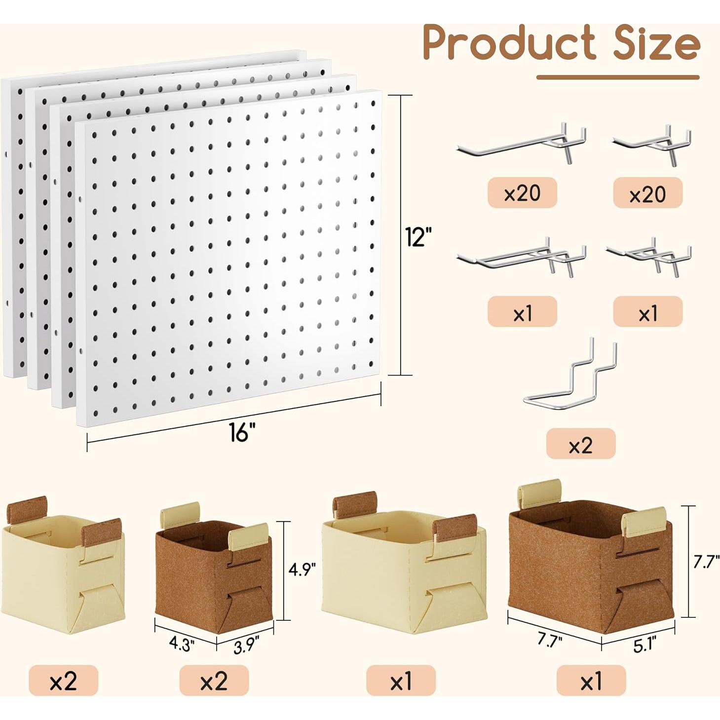 Tablero de Clavos Spampur 4 Pcs con Ganchos Metal Blanco