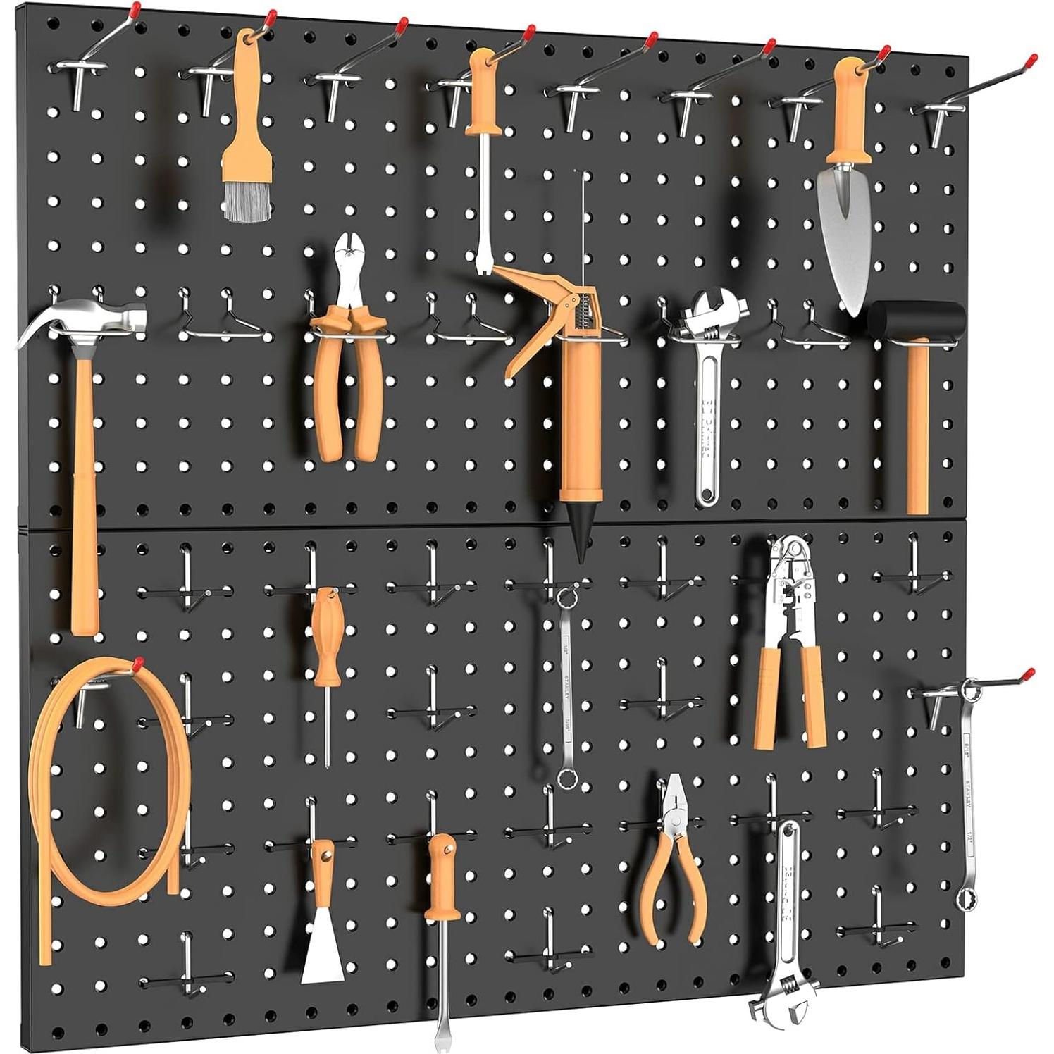 Organizador de Pared de Metal TORACK 61x61 cm 70 Ganchos Negro